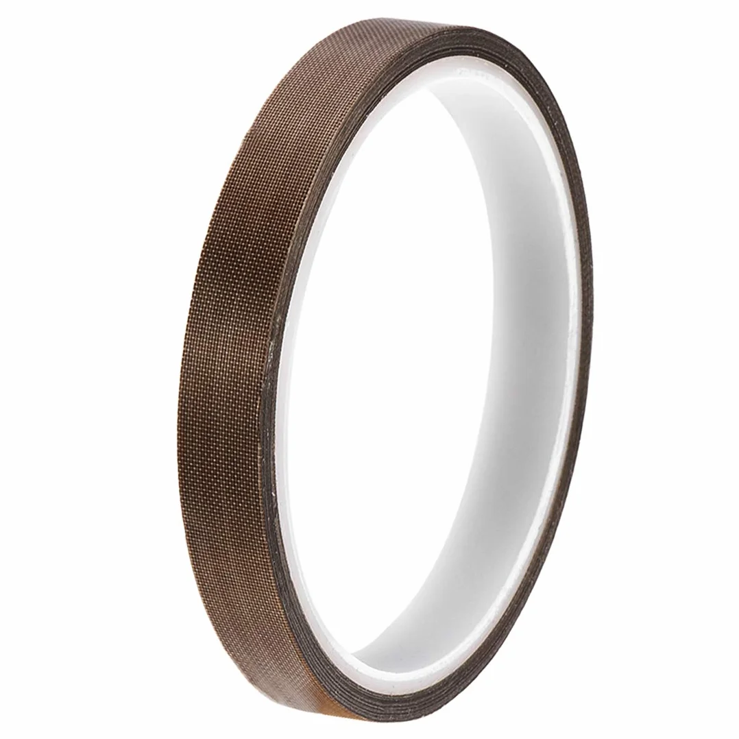 sourcing map 12 mm tkanina powlekana PTFE brązowa taśma o wysokiej temperaturze do ręcznego próżniowego i uszczelniaczy impulsowych taśma klejąca 10 m/32,8 stopy