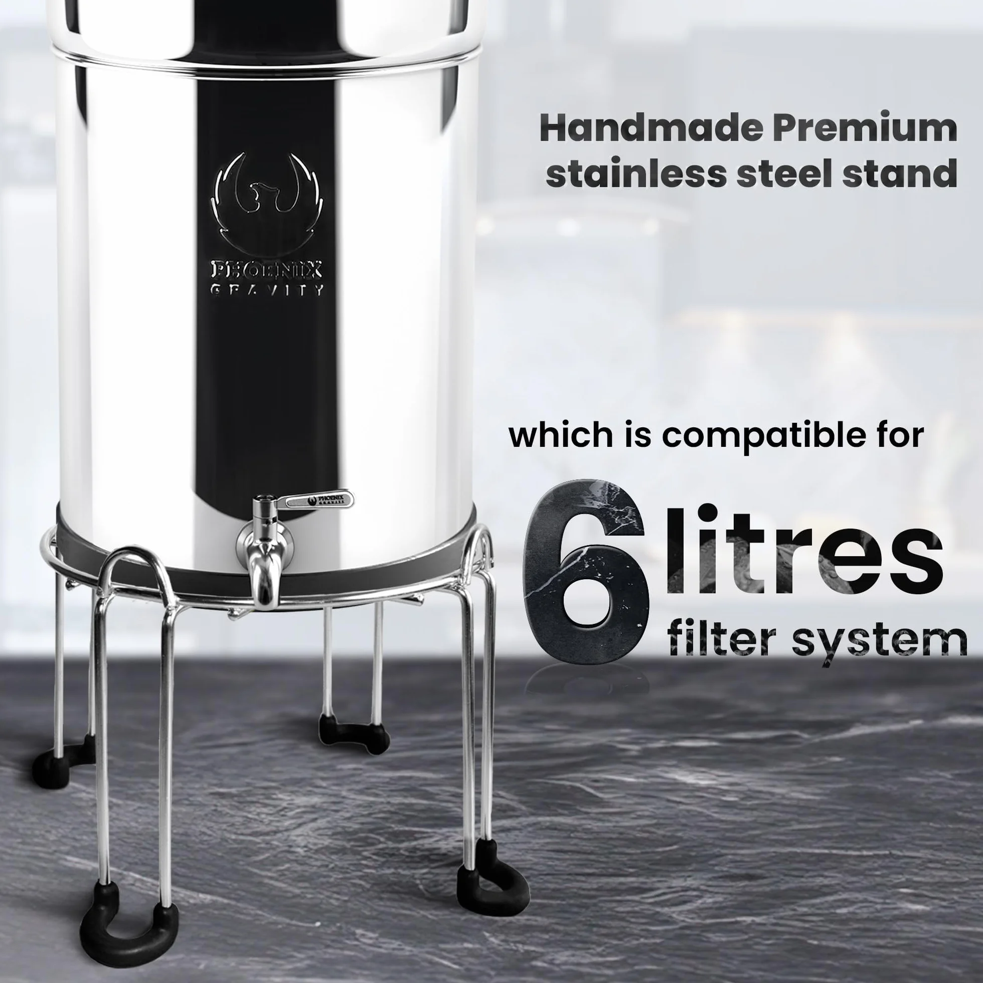 Phoenix Gravity 6-litrowy system filtrowania wody ze stali nierdzewnej AISI 304 NSF z 2 wkładami Smart Carbon