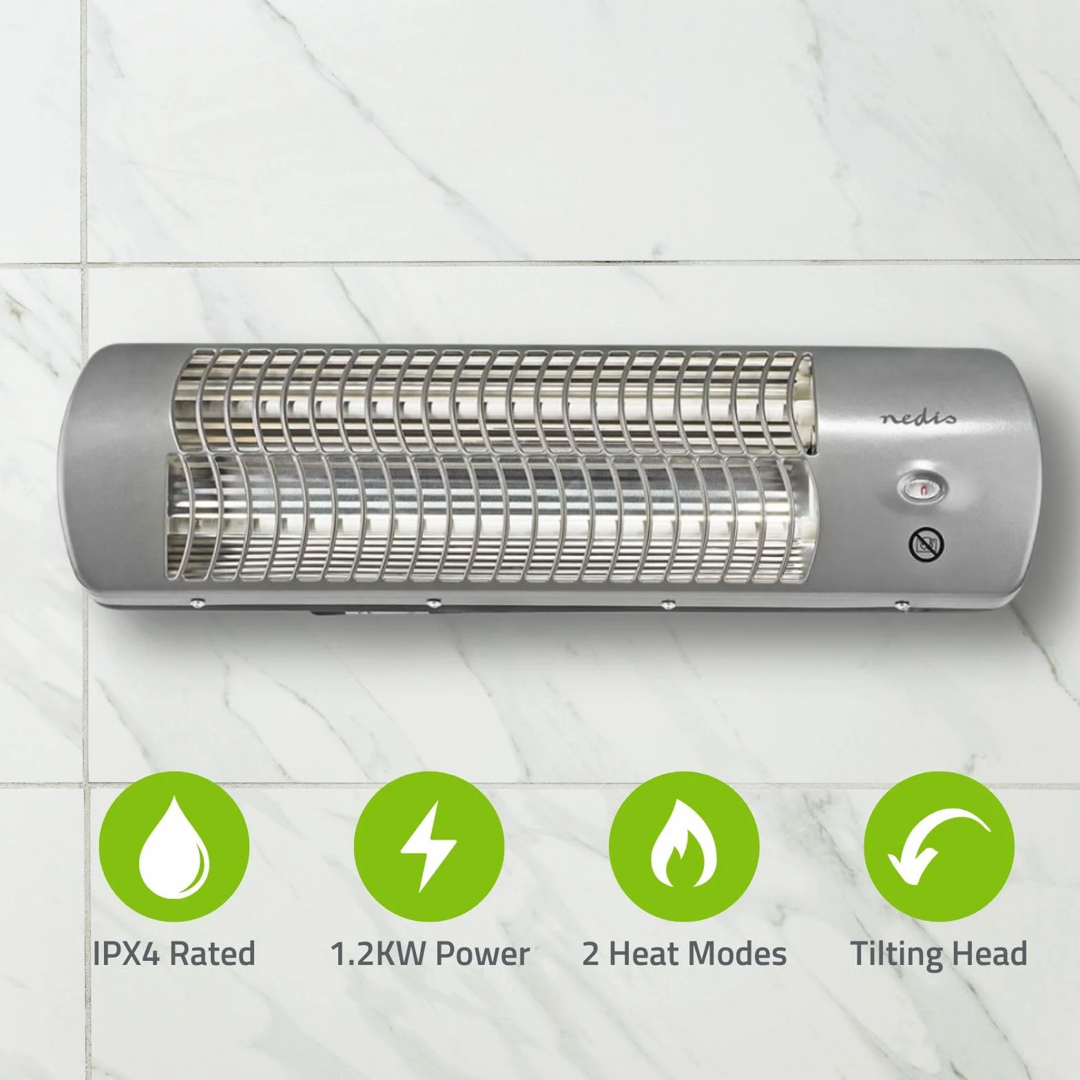 Nedis HTBA10GY grzejnik łazienkowy 1200 W regulowany termostat 2 tryby ogrzewania szary