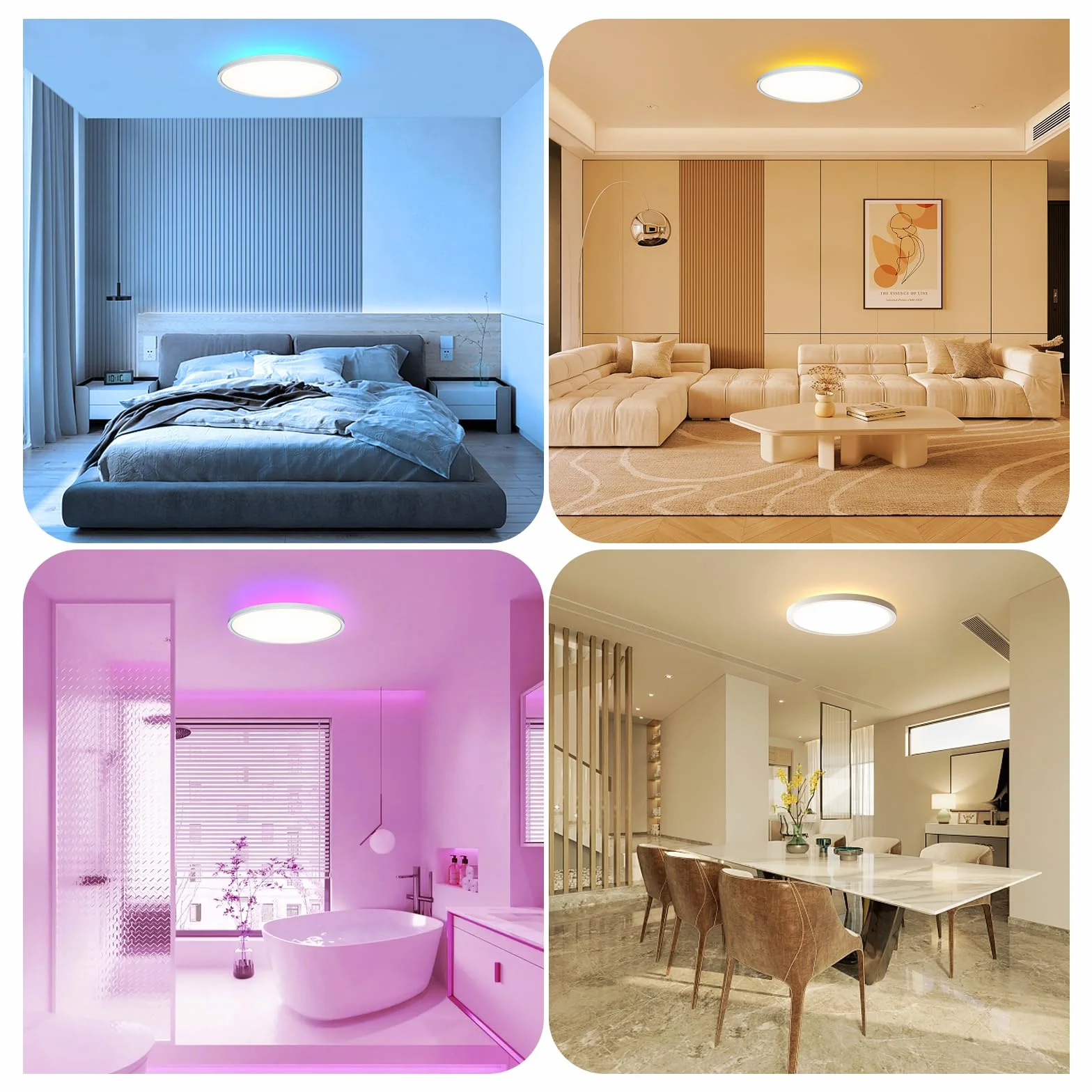 OTREN Lampa sufitowa Led 36 W z funkcją ściemniania, lampa oświetleniowa z podświetleniem RGB, płaski okrągły plafon z pilotem do sypialni, salonu, kuchni, łazienki, IP44, średnica 30 cm
