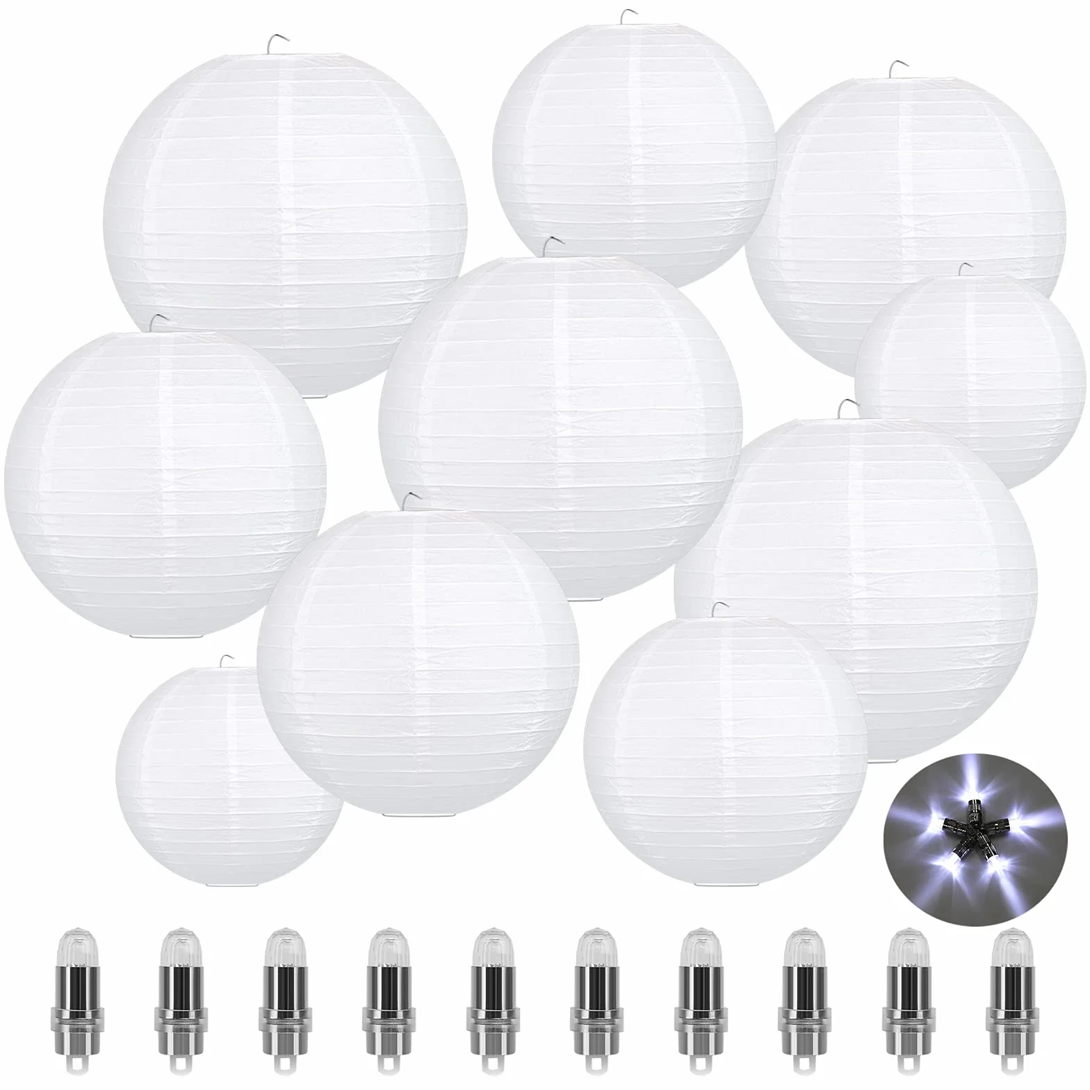 LIHAO 10 Białych Papierowych Lampionów z LED Mini Balonami Dekoracja