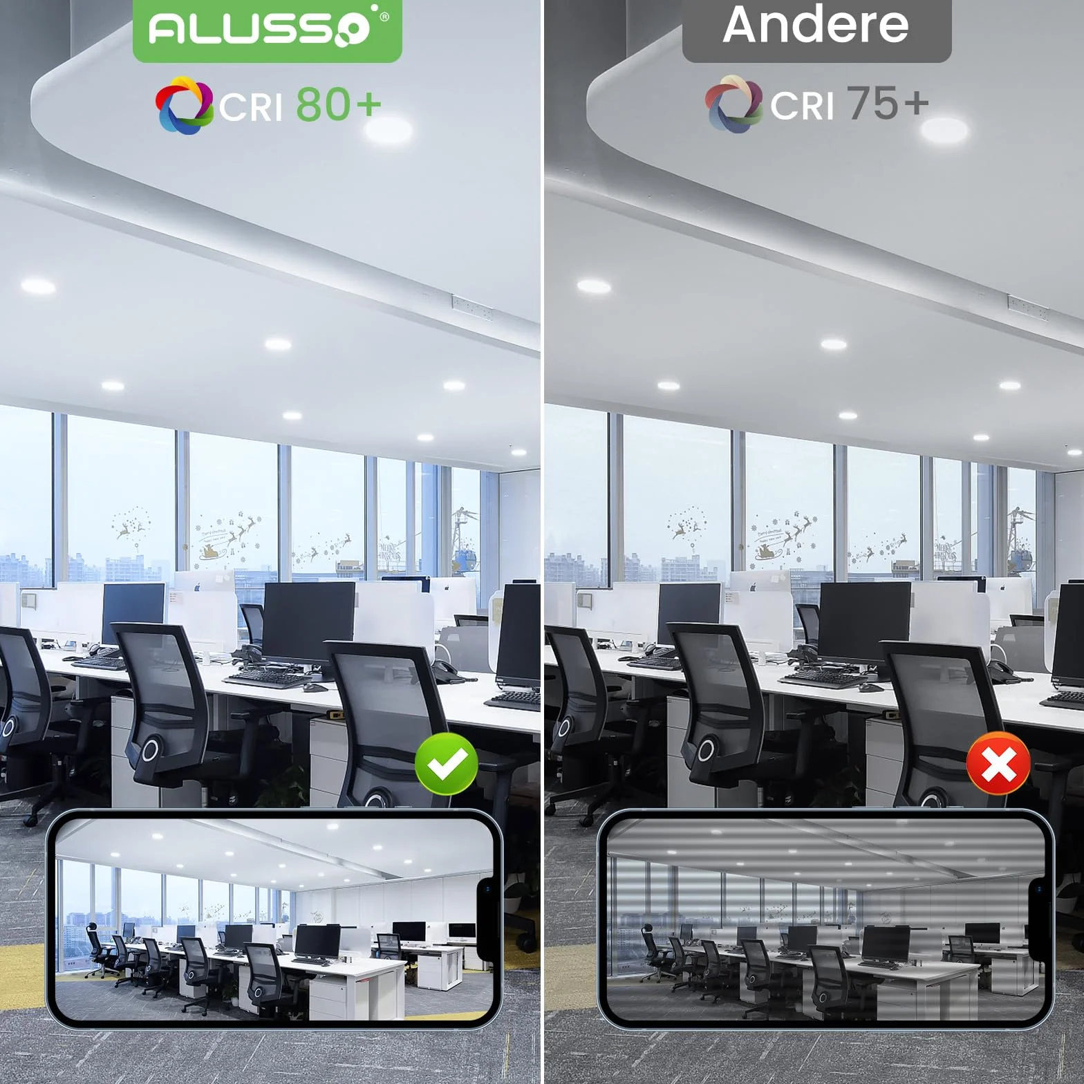 ALUSSO Bardzo płaska, wpuszczana reflektor LED, 5 W 350 lm zimna biel 6500 K, IP44 do łazienki, ultracienki 30 mm, wbudowany AC220-240 V do salonu, kuchni, zestaw 6 sztuk