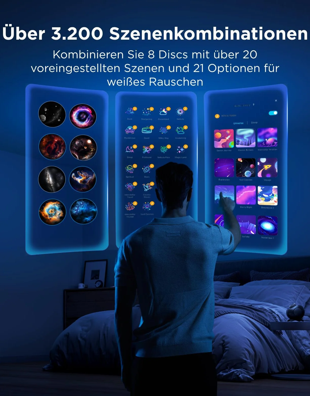 Govee Projektor LED gwiaździstego nieba, planetarium, 8 dysków filmowych, 20 trybów scenerii, 21+ białych szumów, kompatybilny z Alexą, obrót 360°, lampka nocna z timerem