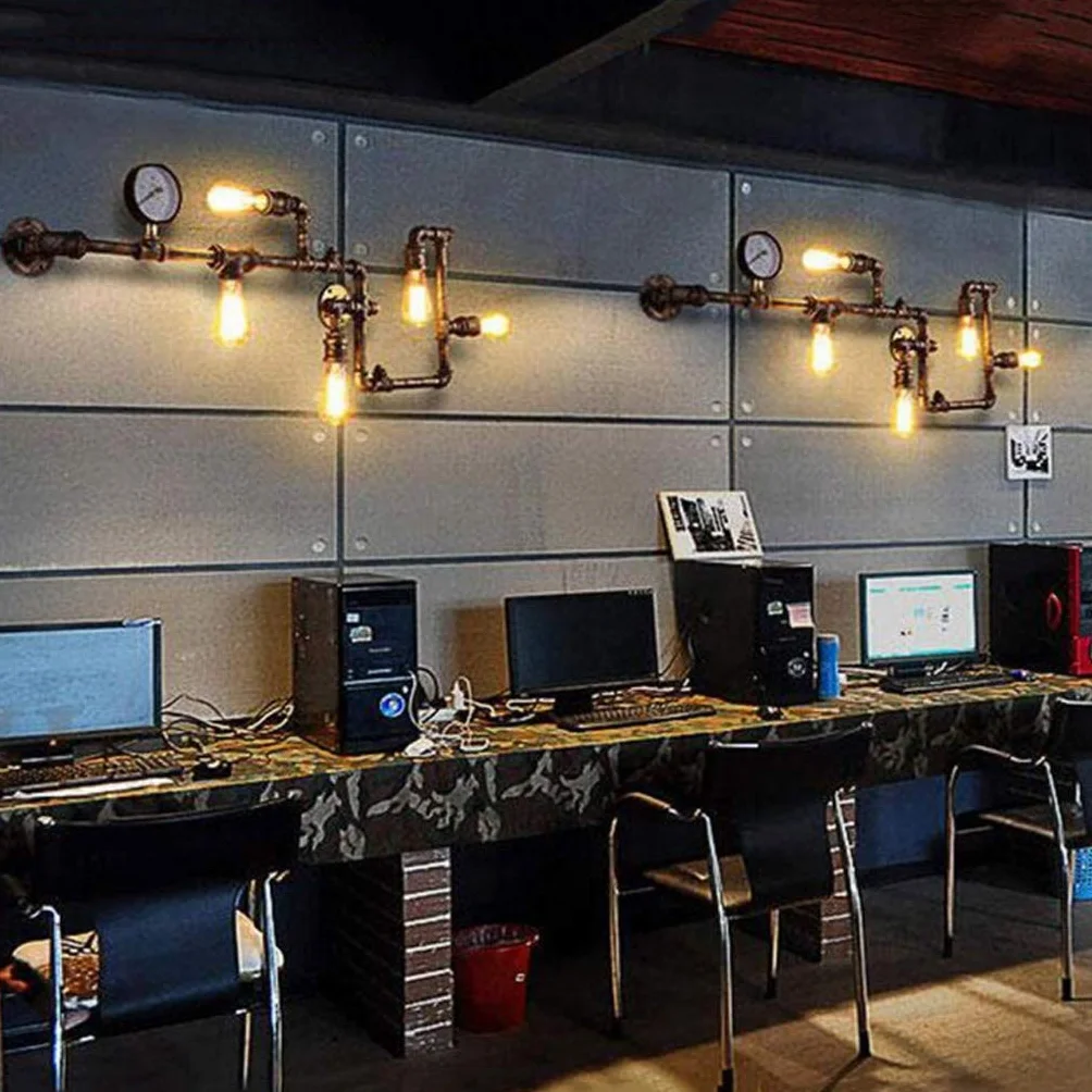 Retro Industrial kinkiet, nostalgia, vintage, lampa ścienna, rura wodna, lampa, 5 x E27, żelazo kute, metal, lampa ścienna, barowa, restauracja, kawiarnia, sypialnia, lampa wisząca, studio, oświetlenie ścienne