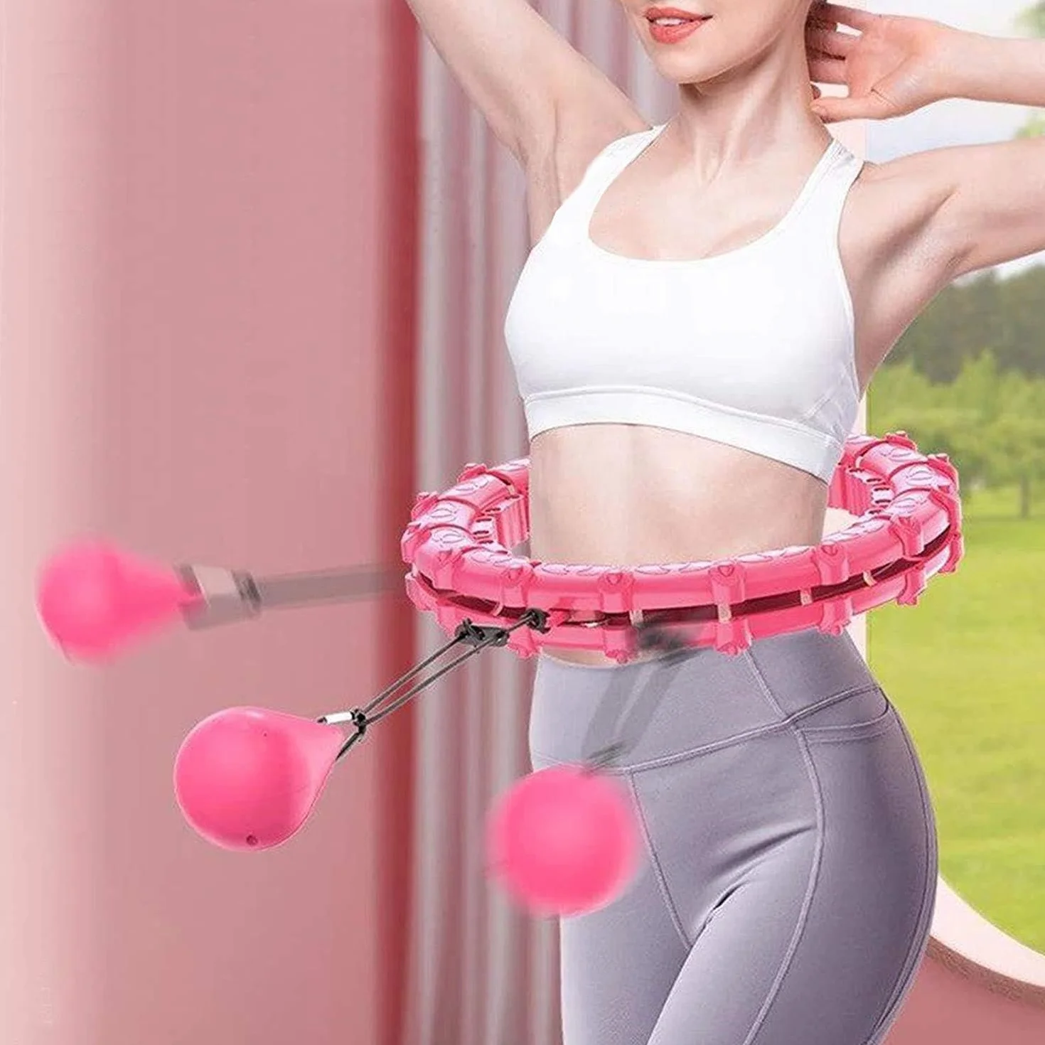 Hula Hoop obręcz dla dorosłych i początkujących, hula hoo fitness z piłką grawitacyjną, 24 sekcje regulowane, zdejmowane, 360°, do masażu, obręcz do fitnessu, utraty wagi