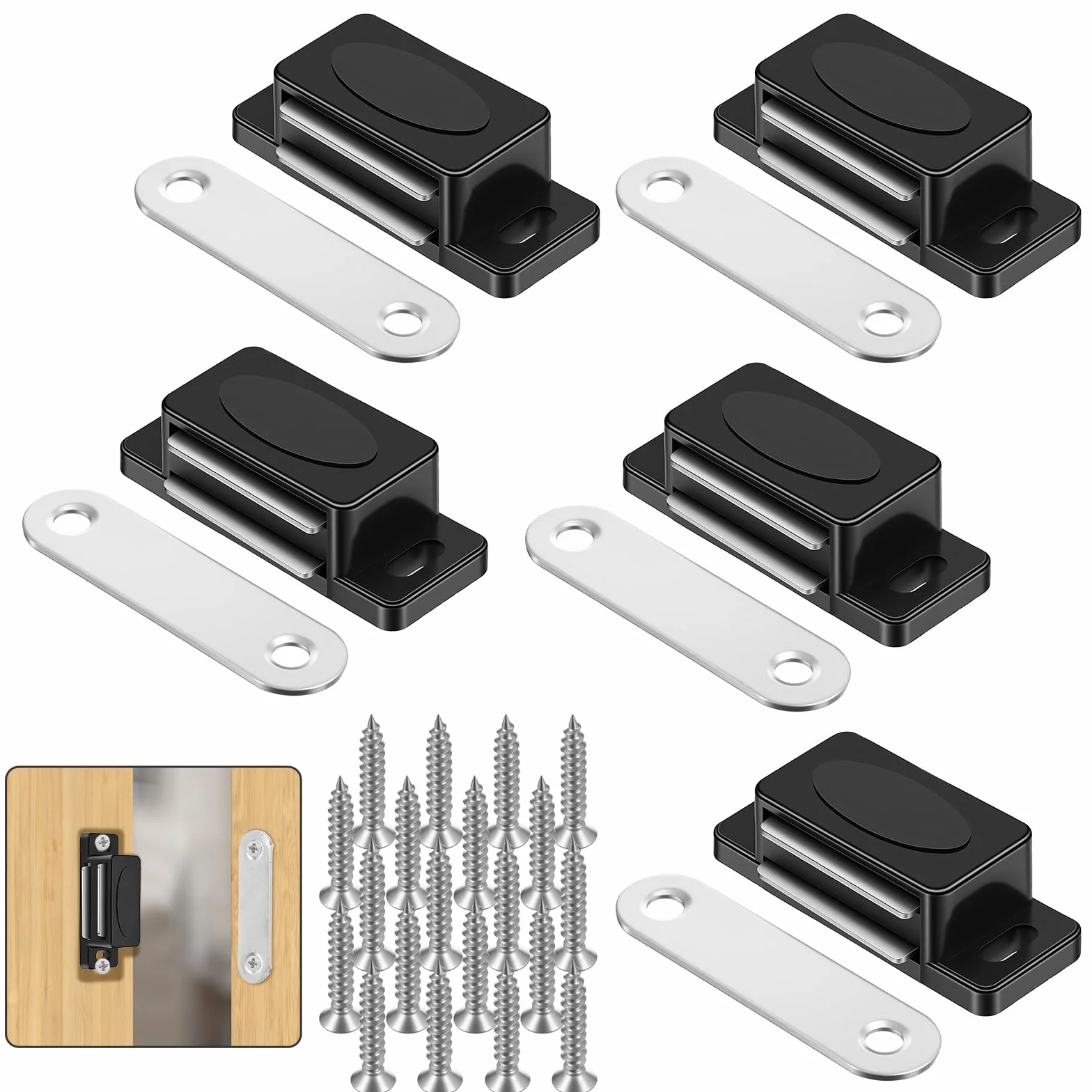 Zatrzaski magnetyczne czarne 5 sztuk do drzwi szafy mebli szuflad