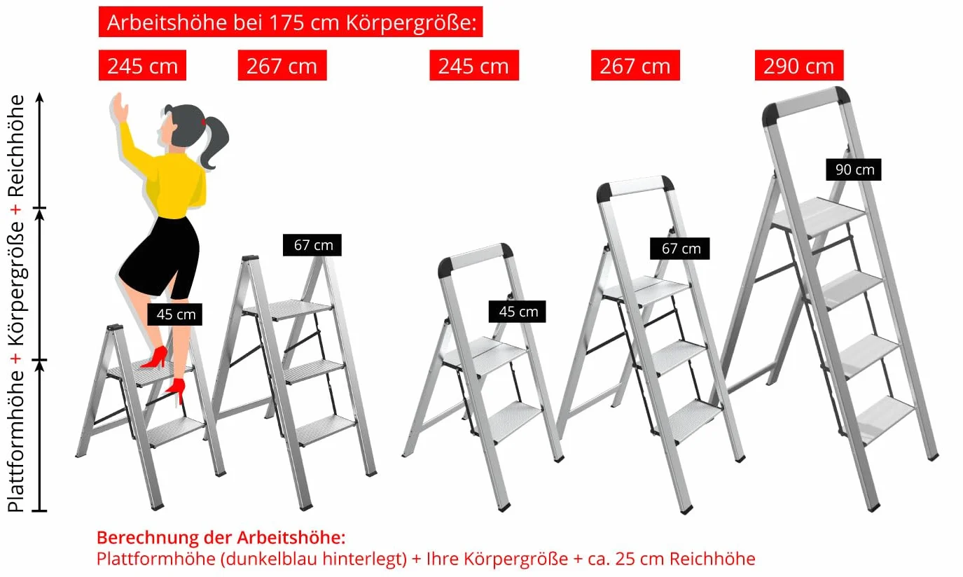 Mephisto Drabina schodkowa składana aluminiowa 2 stopnie z uchwytem 150 kg