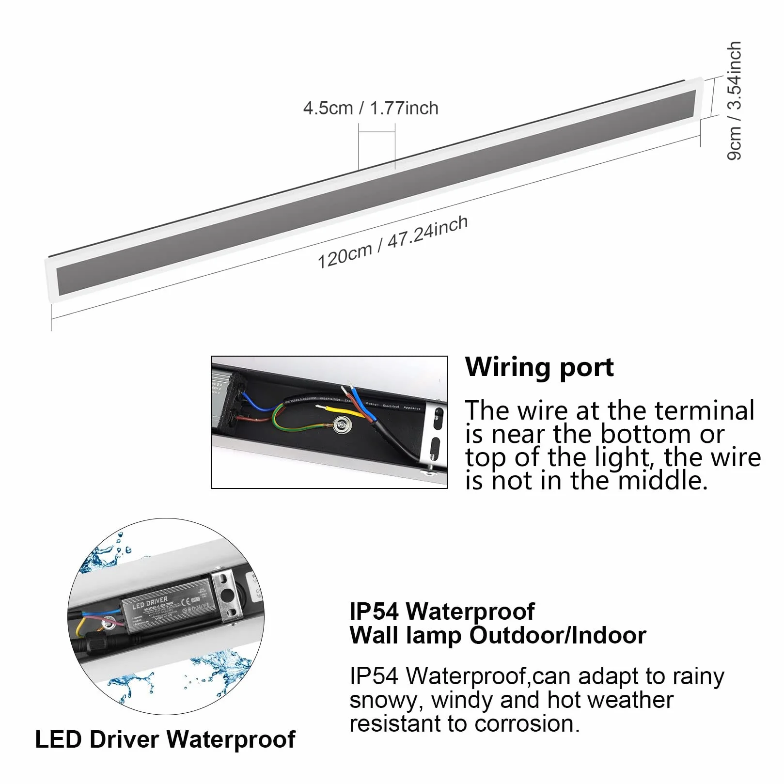 Klighten Lampa ścienna LED IP54 ciemnoszara wodoszczelna żelazna płyta akrylowa oświetlenie ścienne do ogrodu