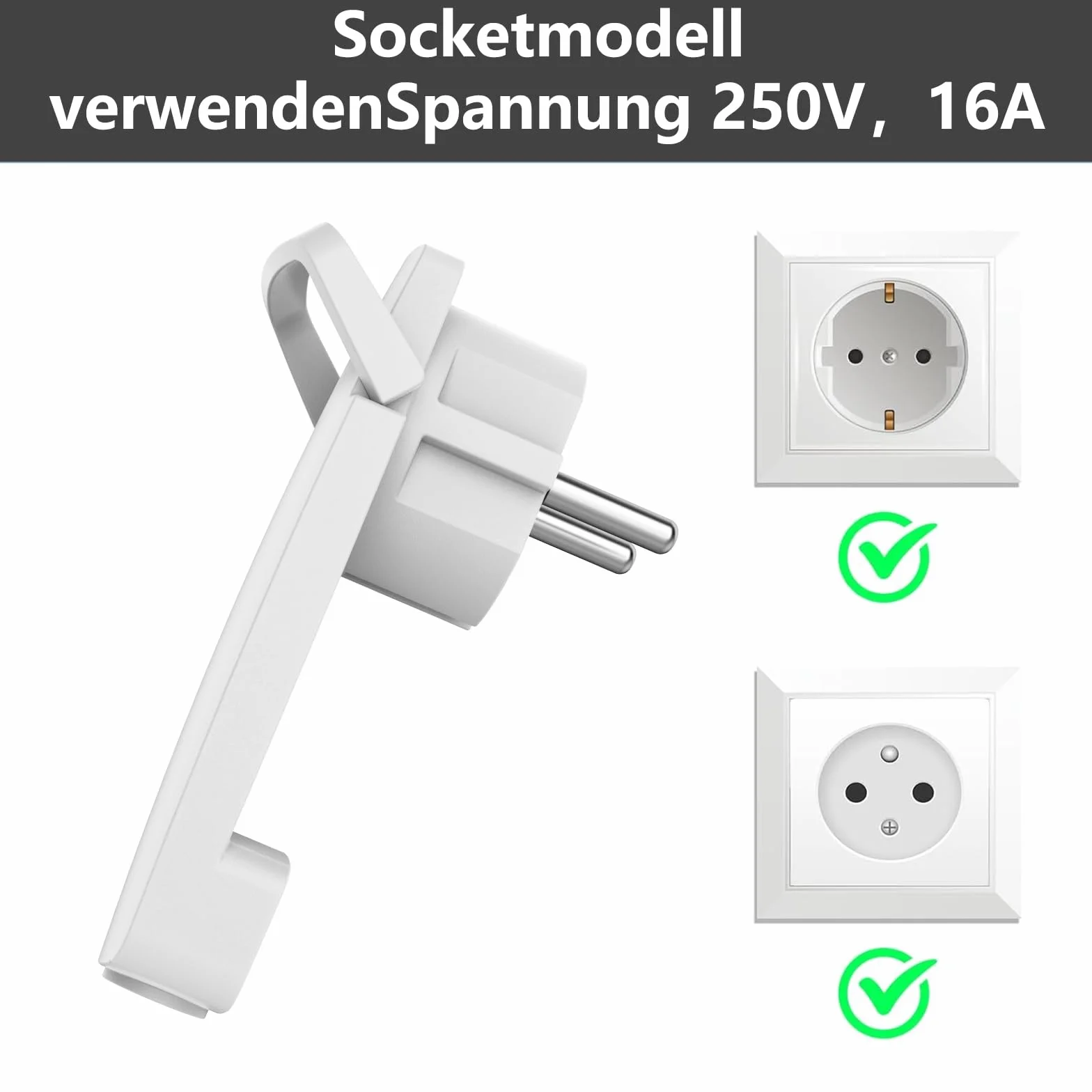 2 sztuki białych wtyczek kątowych 250 V 16 A, wtyczka europejska ze składanym uchwytem, zestykiem ochronnym do kabli do 3 x 1,5 mm², IP20
