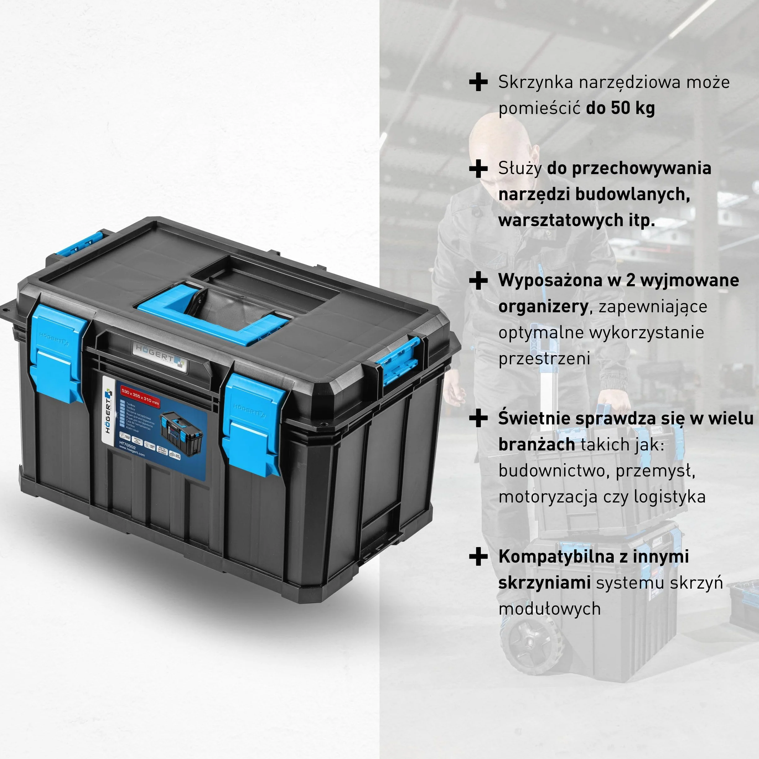 Högert Technik Skrzynka narzędziowa 50 kg modułowa ABS HT7G502