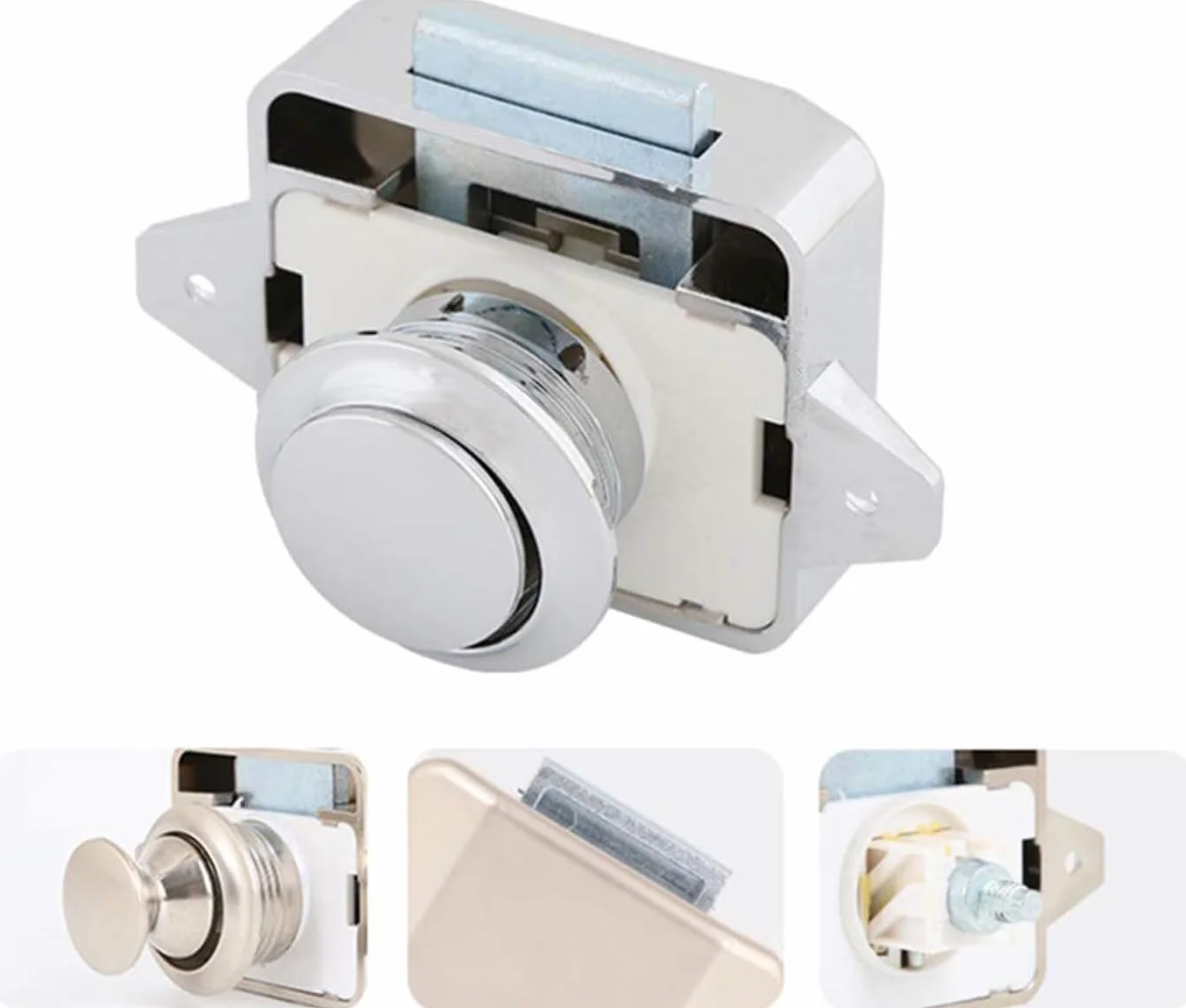 LATRAT 2 sztuki zamek Push Lock do przyczepy kempingowej, chromu