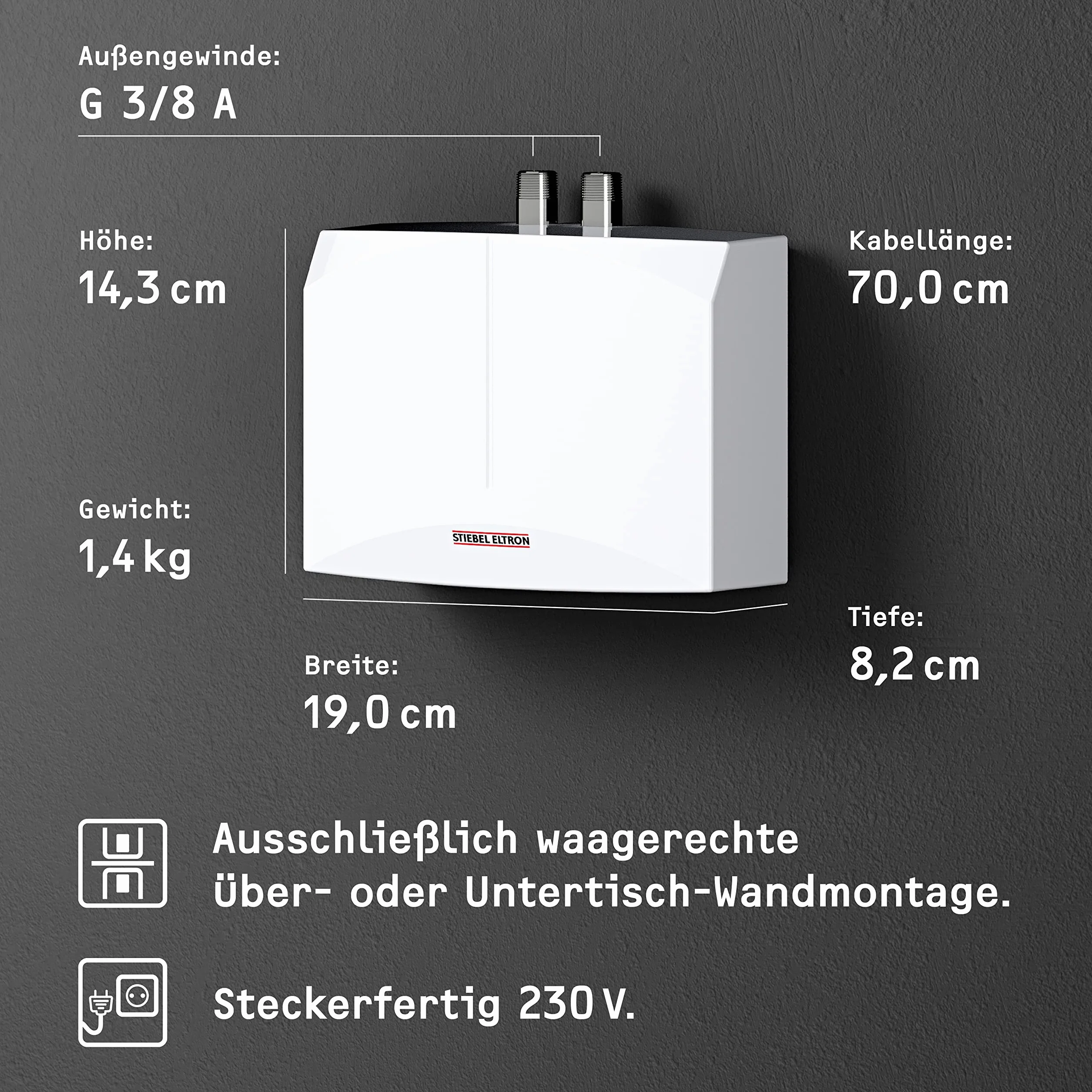 Stiebel Eltron 185411 Hydrauliczny Bezciśnieniowy Mini Podgrzewacz, Biały, 14.3 x 19 x 8.2 cm