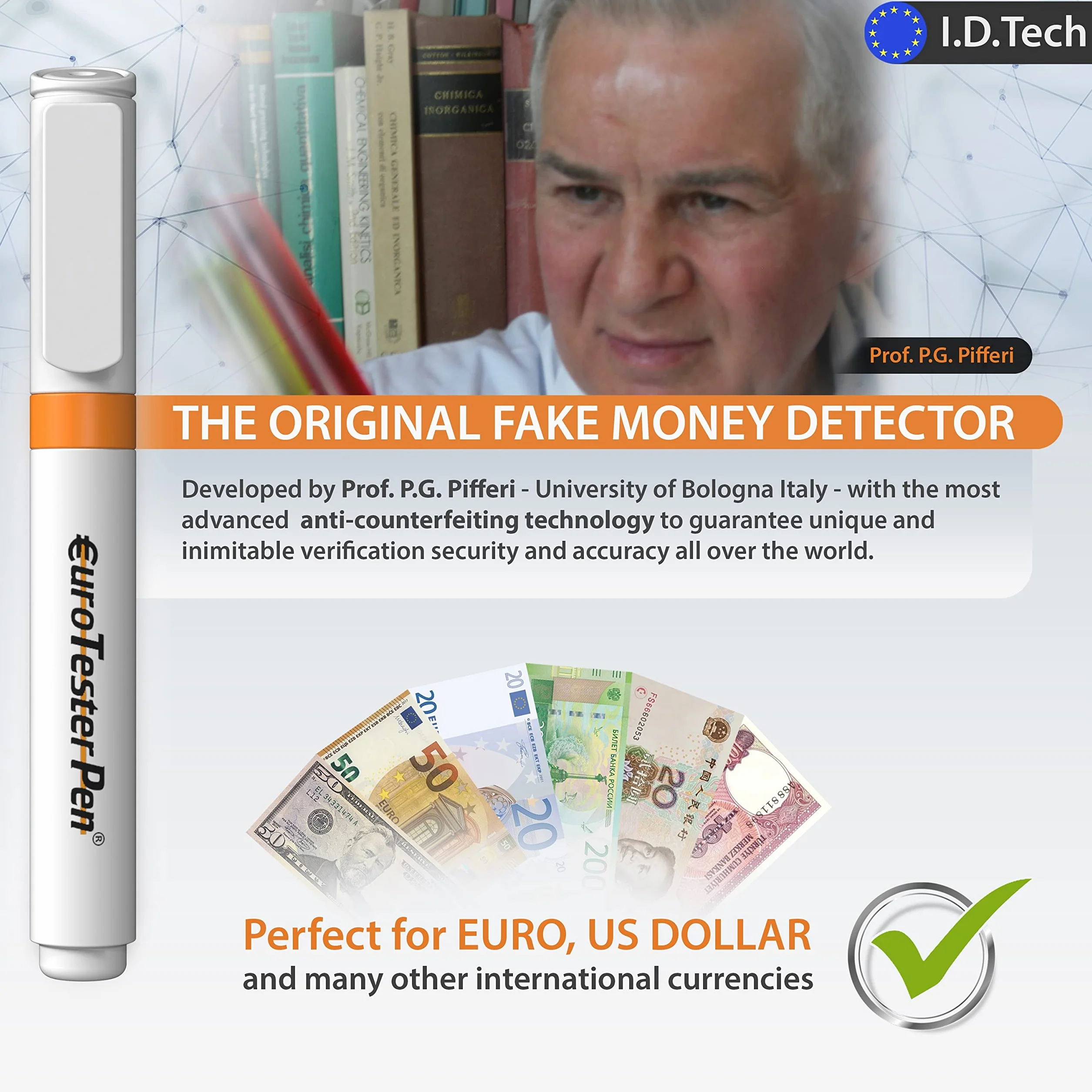 Euro Tester Pen XL - Profesjonalny detektor fałszywych banknotów, weryfikuje euro dolary funty, Wyprodukowano we Włoszech