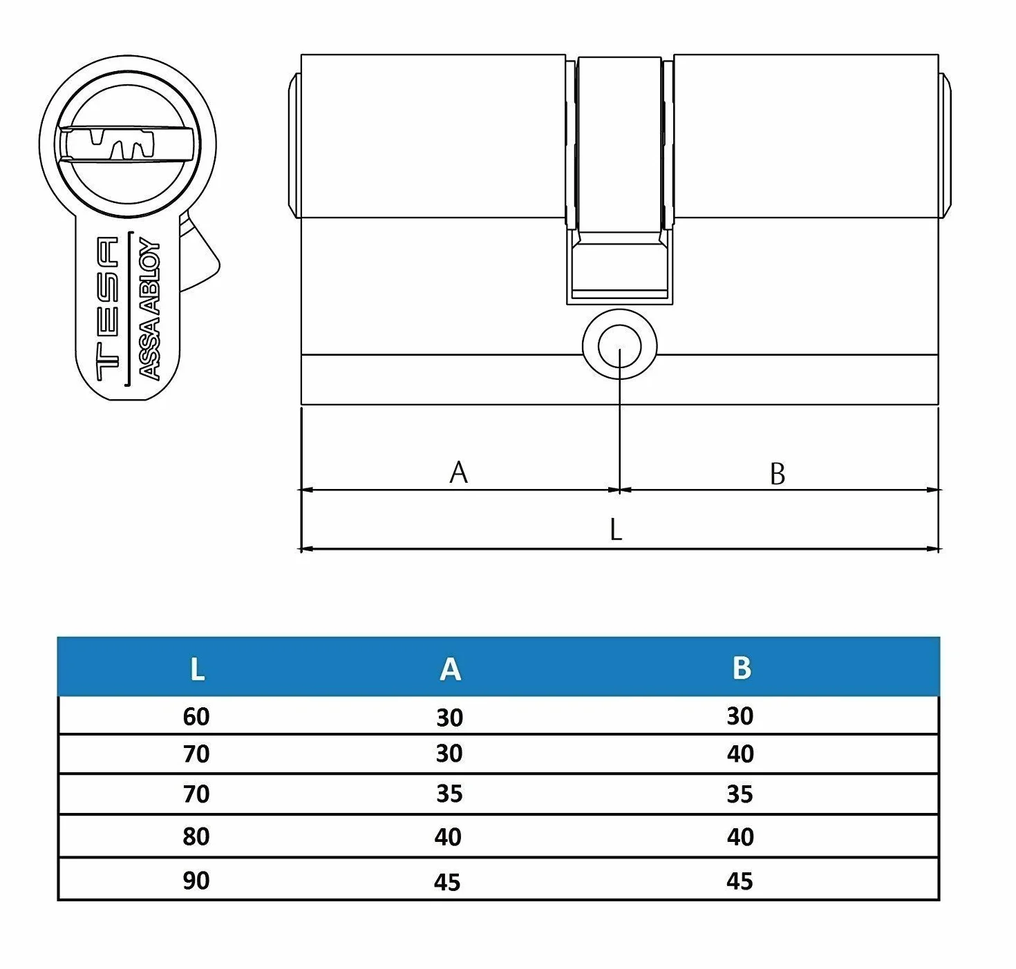 Tesa Assa Abloy T65D4550N T60 wkładka bezpieczeństwa europrofilowa 45x50 mm nikiel