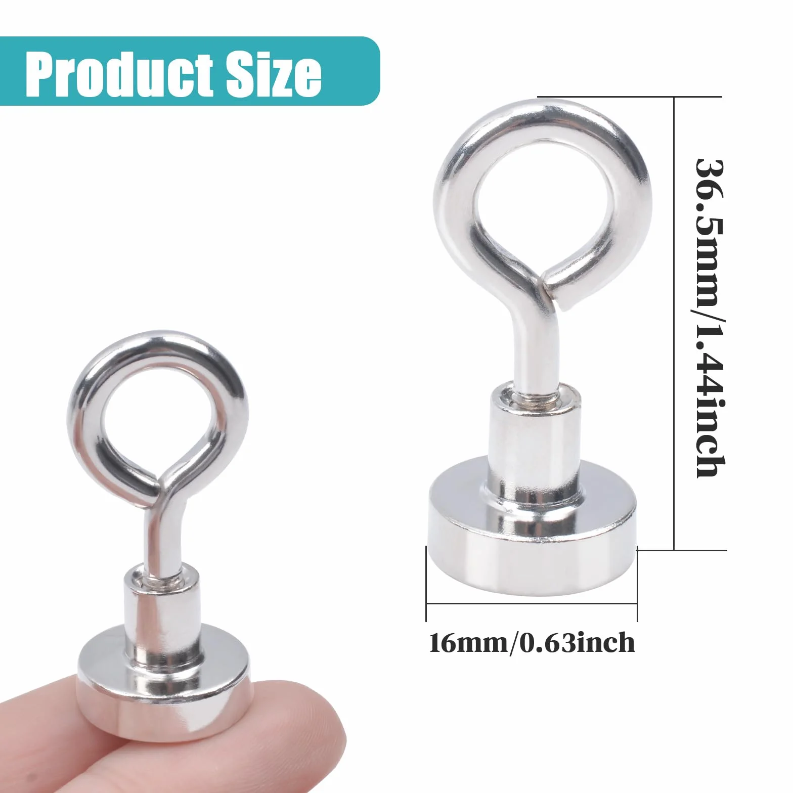 Haczyki magnetyczne MIN CI 16 mm 8 kg, ekstra mocne, magnesy z haczykami, na kemping, garaż, kuchnię