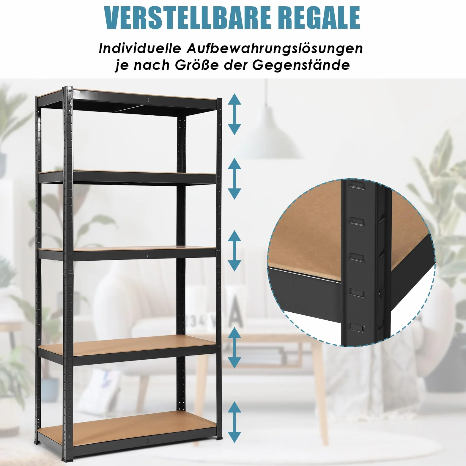 COSTWAY Regał magazynowy do dużych obciążeń, regał wtykowy, 5 poziomów, regał metalowy, regał warsztatowy, regał garażowy, piwnica, 180 x 90 x 40 cm (czarny)