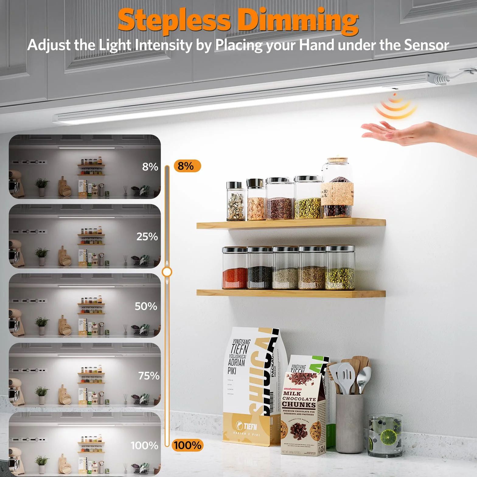 Lureshine Listwa oświetleniowa LED 55 cm z czujnikiem, regulacja jasności, 3 temperatury barw