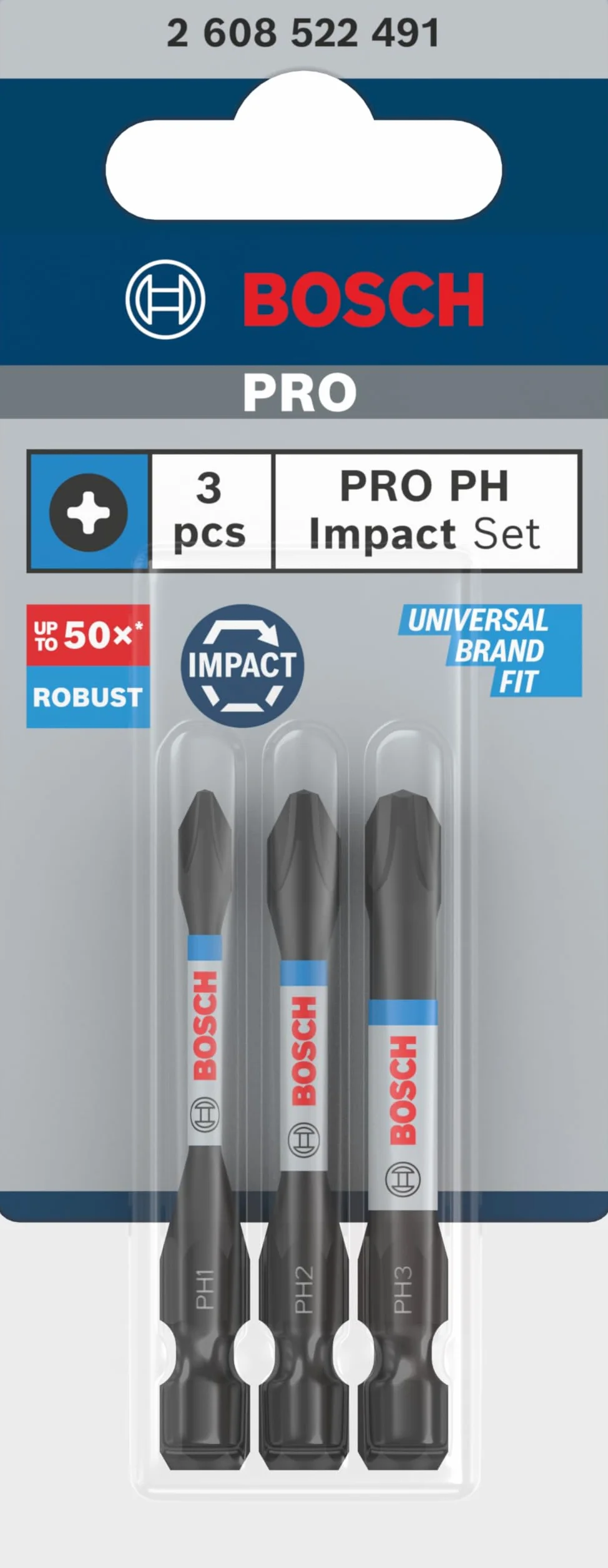 Bosch Professional Impact Control PH Set 3-częściowy bity 50 mm sześciokątny Pick and Click