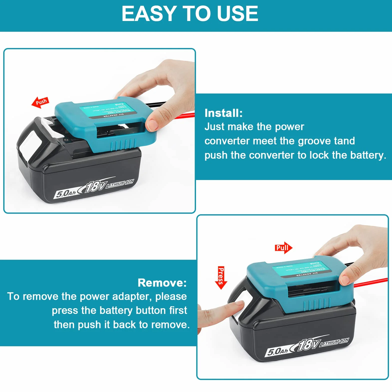 QUPERR Power Wheel Adapter z bezpiecznikiem i przełącznikiem, adapter baterii dla Makita 18V Lithium Battery, Power Convertor