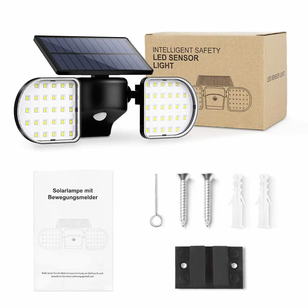 OUSFOT Zewnętrzne Solarne Lampy Ogrodowe 2200 mAh IP65 Zewnętrzne Lampy Ścienne z Czujnikiem Ruchu 360° Regulowany Zewnętrzne Światła