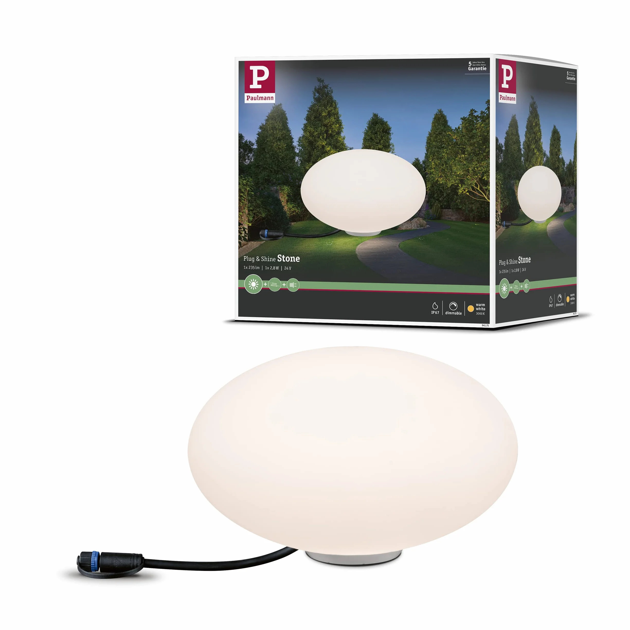 Paulmann Outdoor Plug & Shine Stone IP67 3000K 235lm 24V oprawa kulista zewnętrzna