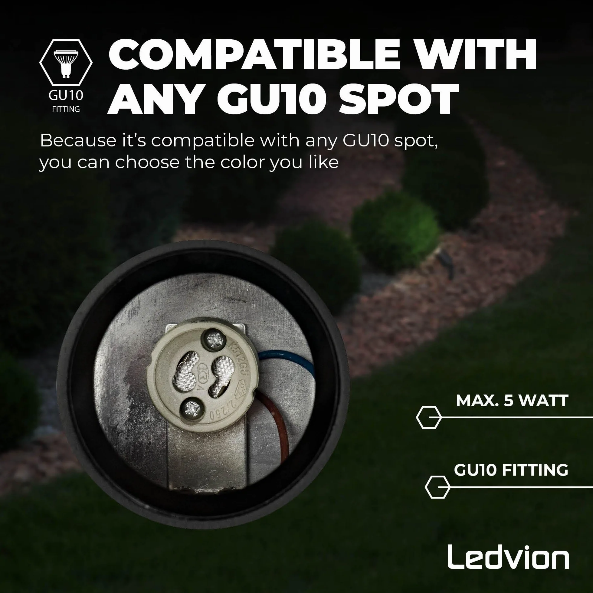Ledvion Lampa ogrodowa LED GU10 5W IP65 czarna reflektor z kolcem ziemnym