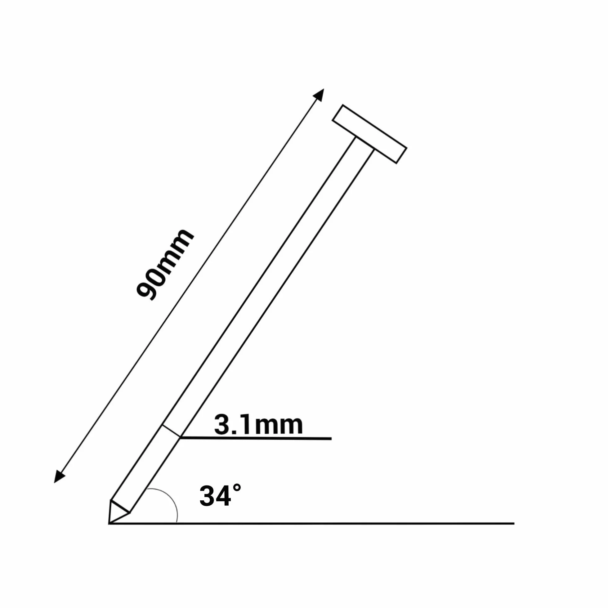 Galwanizowane gwoździe do ram 3,1 x 90 mm 34 stopnie stalowe z łbem obciętym 150 szt.
