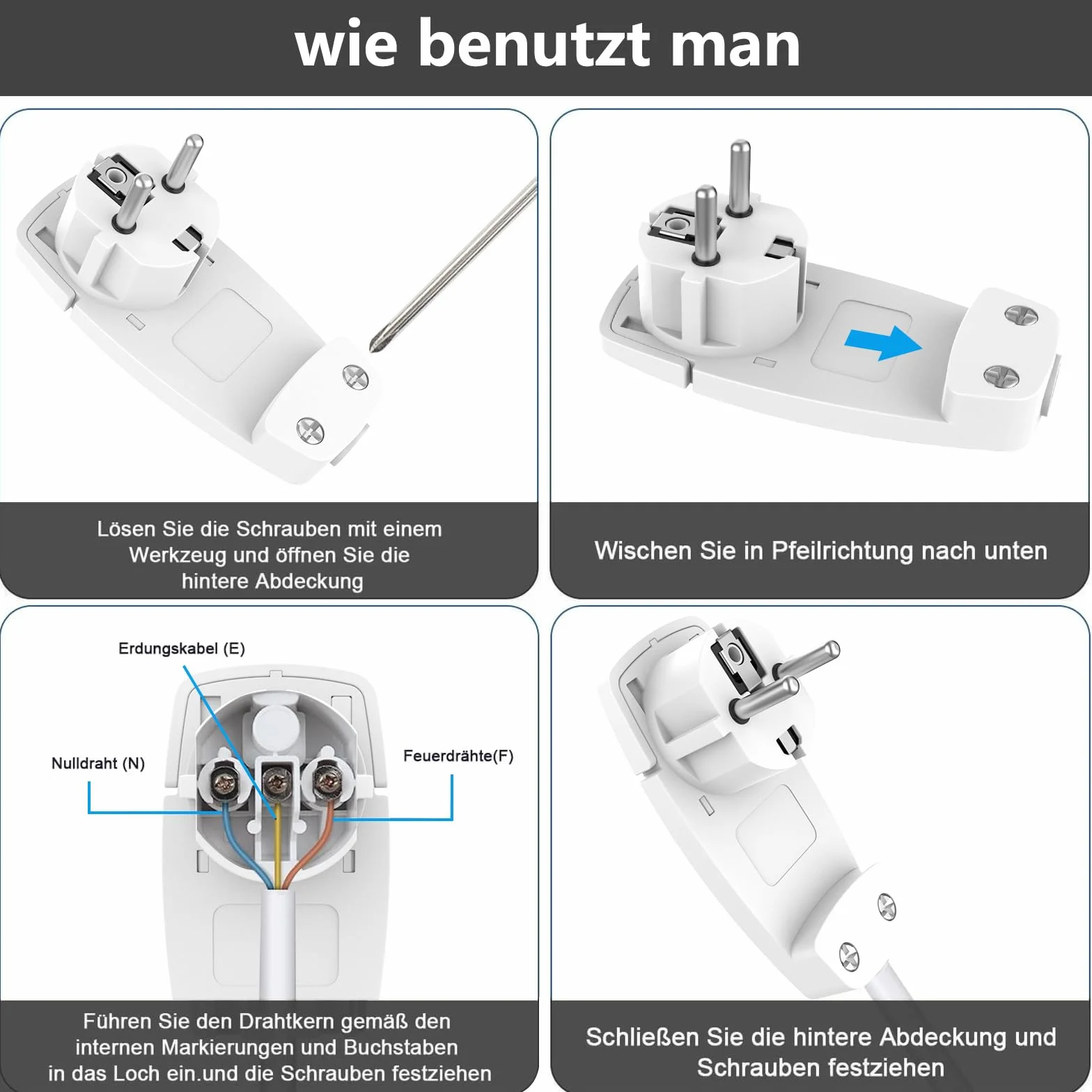 2 sztuki białych wtyczek kątowych 250 V 16 A, wtyczka europejska ze składanym uchwytem, zestykiem ochronnym do kabli do 3 x 1,5 mm², IP20