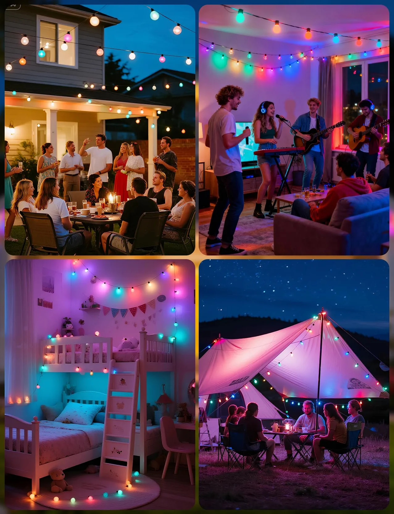 Aigostar Smart RGBIC Girlanda Ogrodowa 5 Metrów, 25 LED G45 Lampy, Sterowanie Segmentami Koloru, Synchronizacja z Muzyką, 39 Dynamicznych Trybów, IP44 Wodoszczelna do Wnętrza i Ogrodu