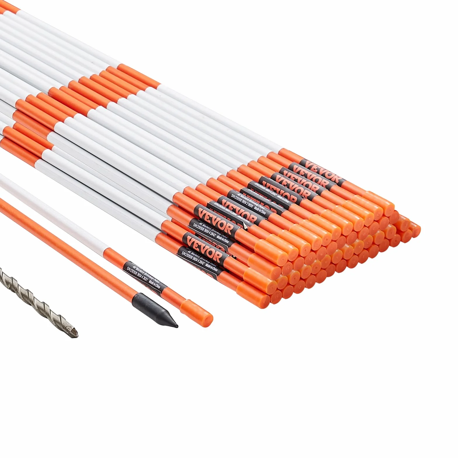 VEVOR Markery do podjazdu, 50 szt. 122 cm, średnica 0,8 cm, pomarańczowe słupki z włókna szklanego z taśmą odblaskową, stalowe wiertło 30 cm i rękawice ochronne na parkingi, chodniki, łatwa widoczność