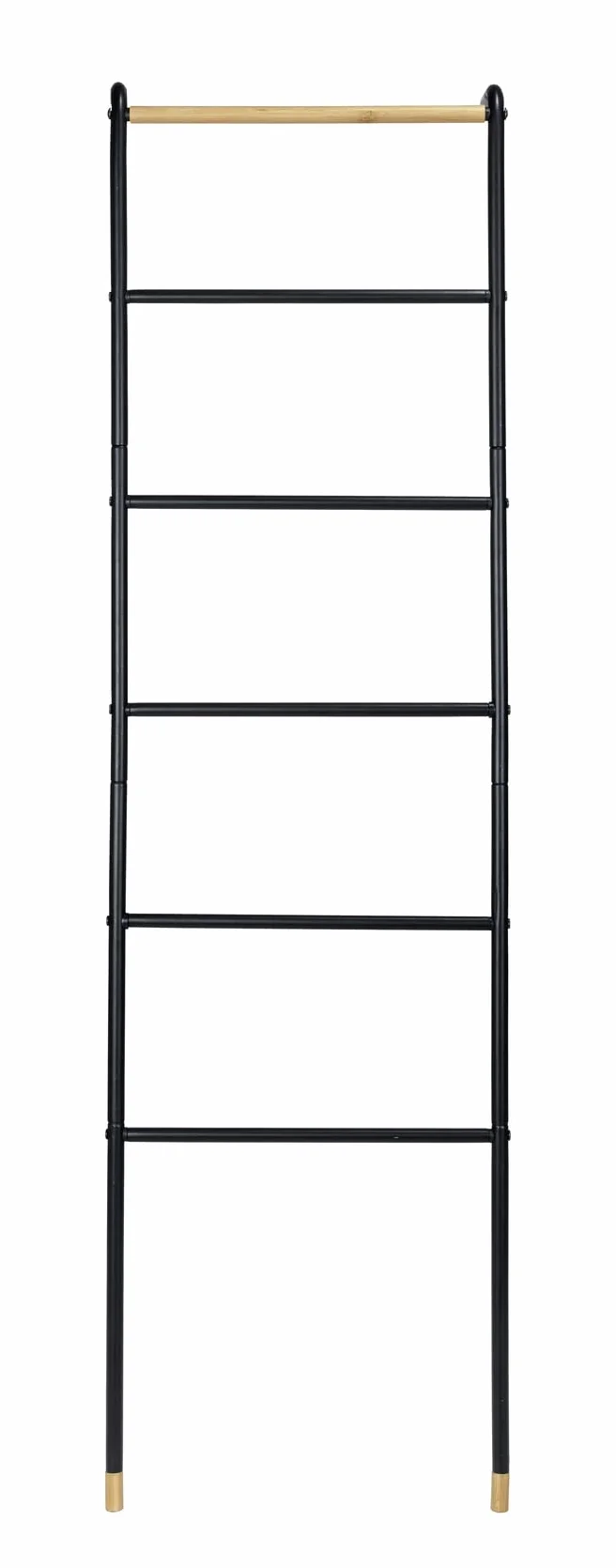 WENKO Drabina Loft 6 Szczebli na Ręczniki, Metalowa Rama, Bambus FSC, 43 x 156 x 10 cm, Czarna/Naturalna