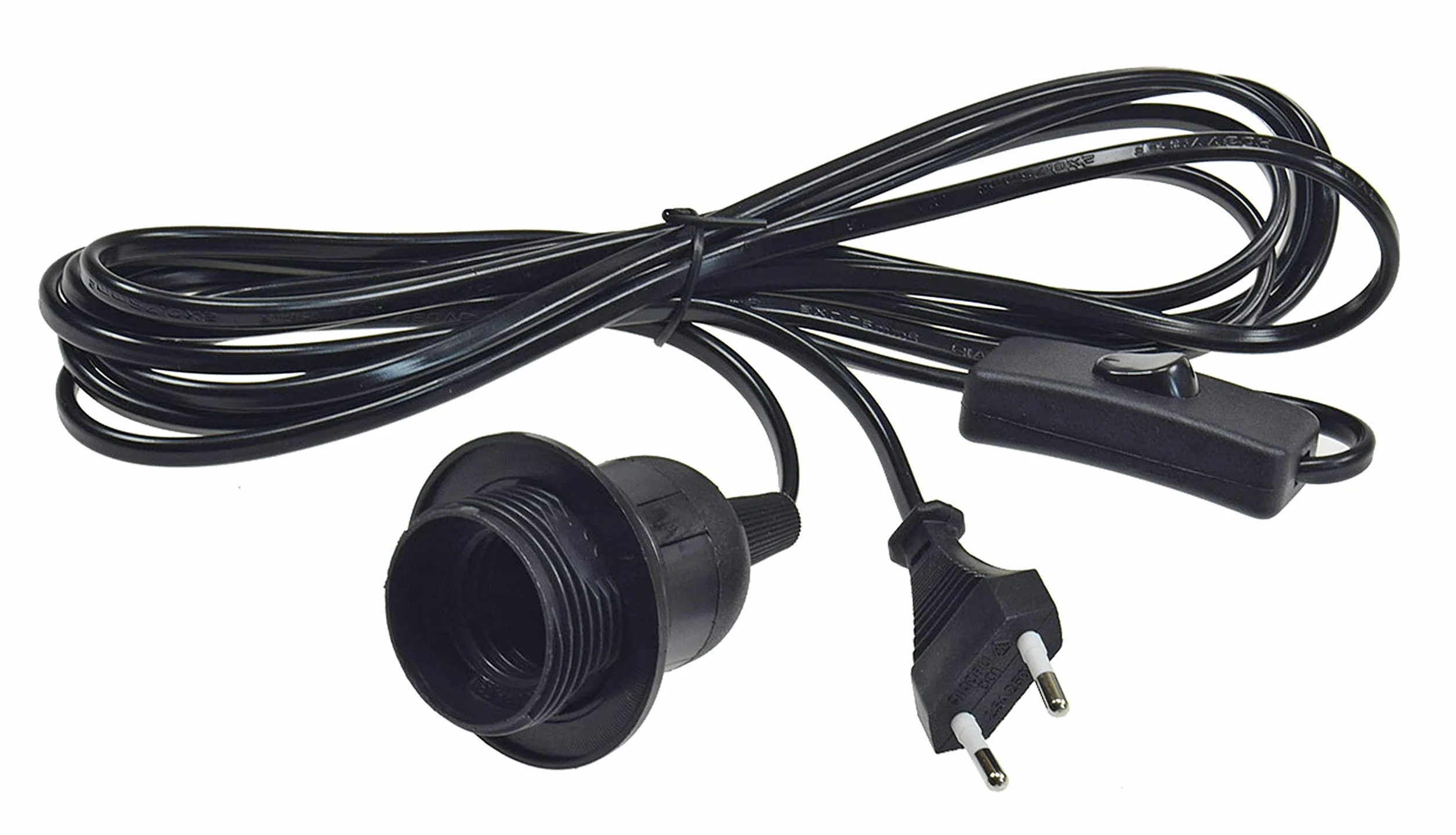 ChiliTec Oprawka lampy E27, kabel 3,4 m, z przełącznikiem, przełącznik sznurkowy, pierścień montażowy do lamp stojących i wiszących, abażuru, papieru, lamp, gwiazd, lampy czarne
