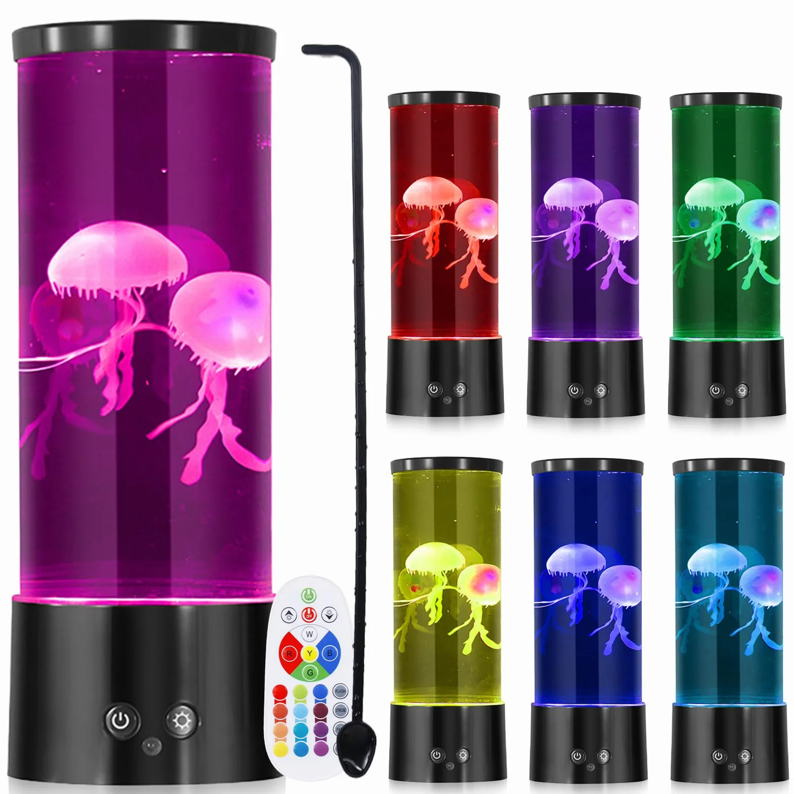 Lampa LED z meduzami LED, 17 kolorów i 4 tryby świecenia, Bluetooth Jellyfish Lamp z pilotem zdalnego sterowania, USB, nastrojowe światło do sypialni