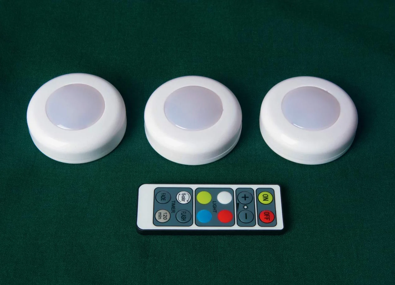 Leomark Zestaw lampek LED z pilotem zdalnego sterowania – 3 małe lampy LED, zmiana koloru