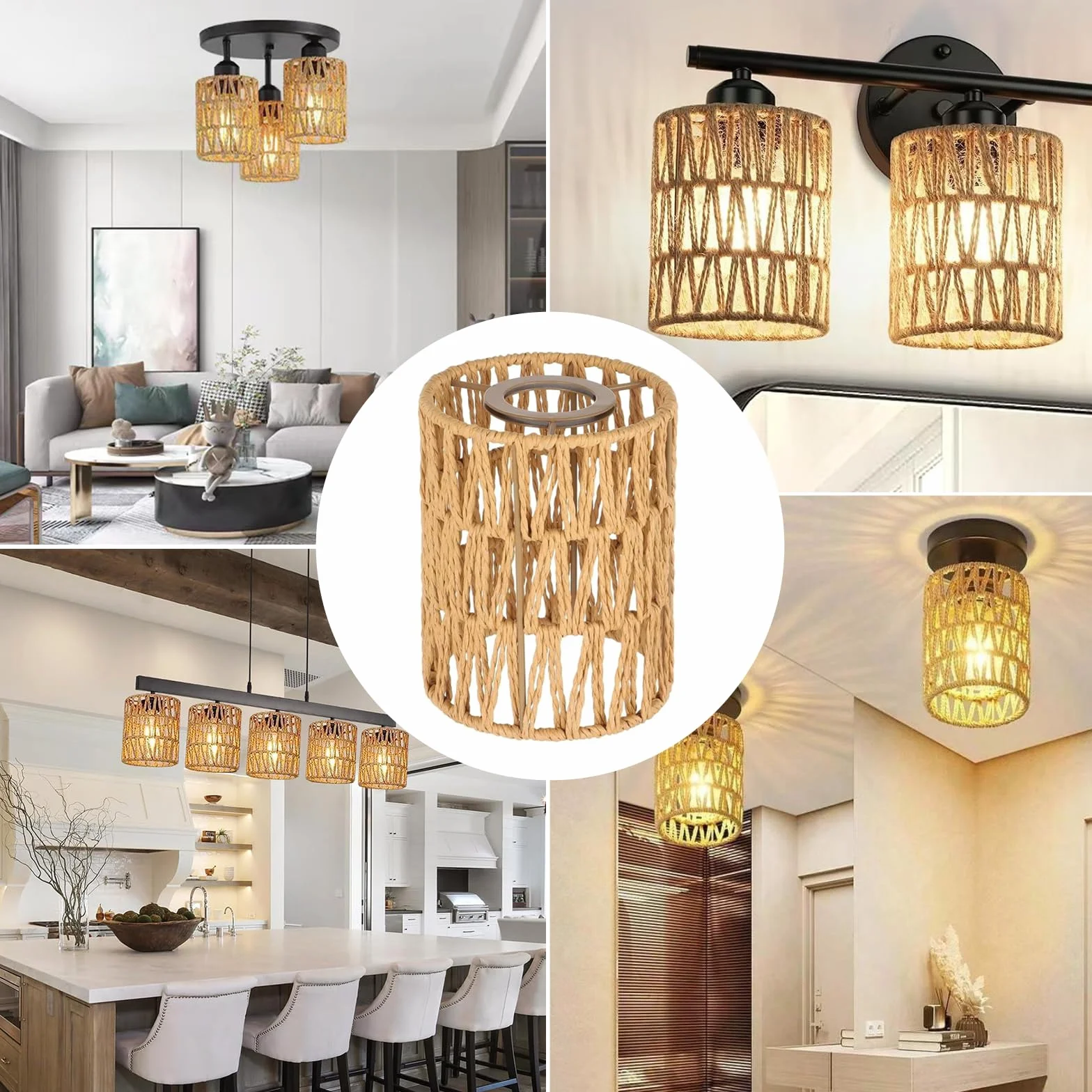 Abażur boho cylindryczny rattan lampa zewnętrzna 2 sztuki