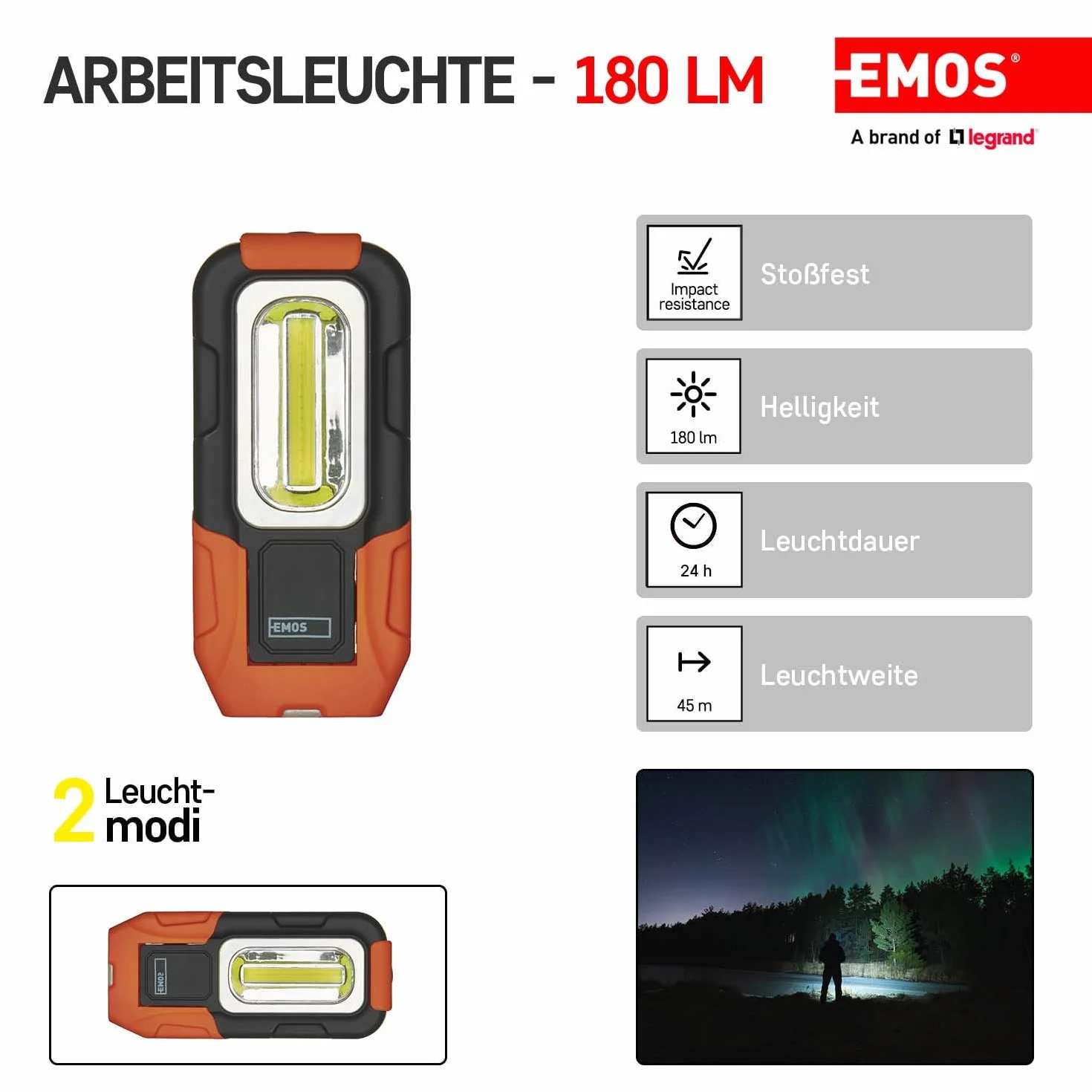 Emos Lampa Warsztatowa 180 lm Czarny Pomarańczowy
