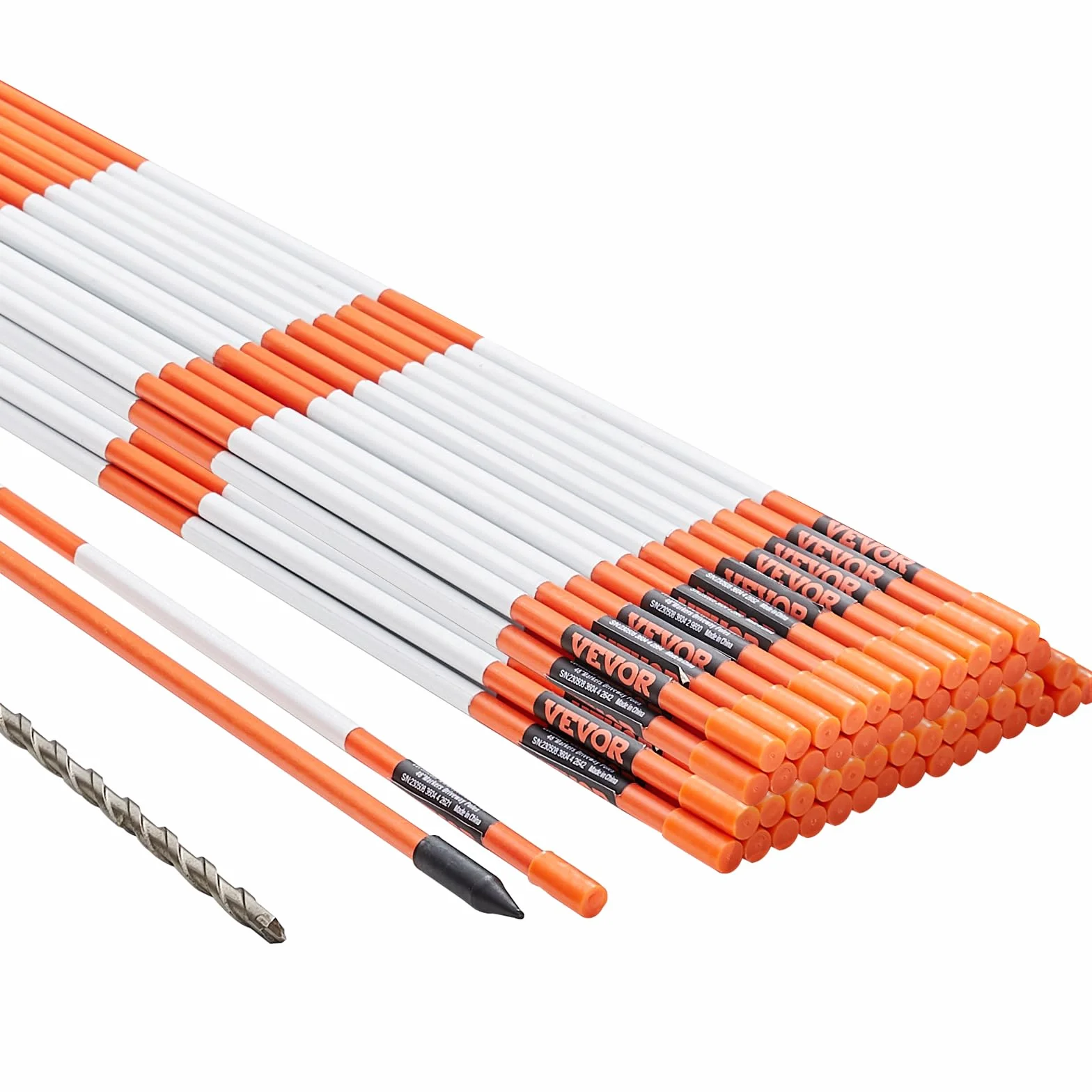 VEVOR Markery do podjazdu, 50 szt. 122 cm, średnica 0,8 cm, pomarańczowe słupki z włókna szklanego z taśmą odblaskową, stalowe wiertło 30 cm i rękawice ochronne na parkingi, chodniki, łatwa widoczność