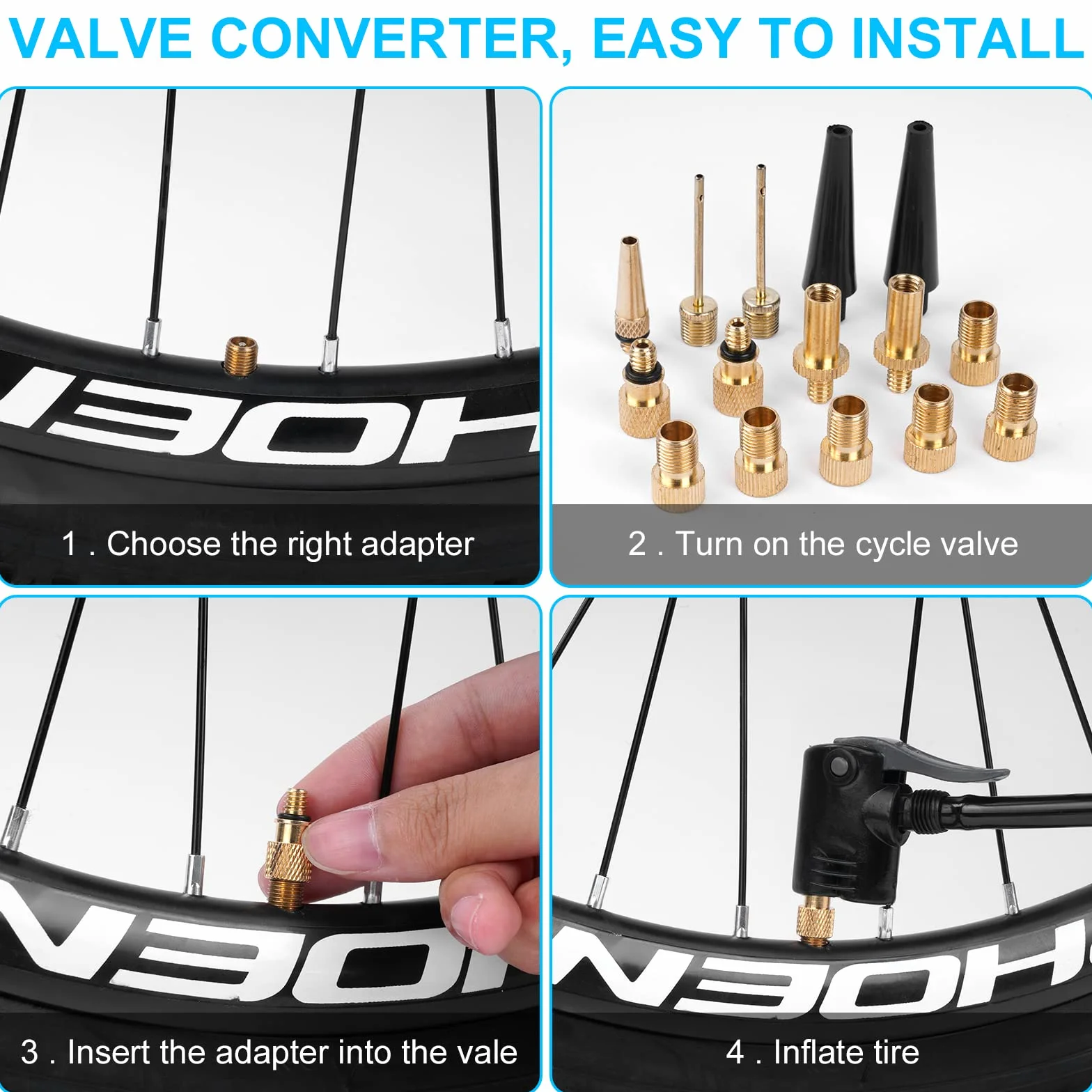 flintronic Adapter do wentyla rowerowego 15 szt., adapter do pompki rowerowej, adapter wentyla rowerowego DV/SV/AV, do sprężarki rowerowej, do pompki kulowej, do pompy powietrza