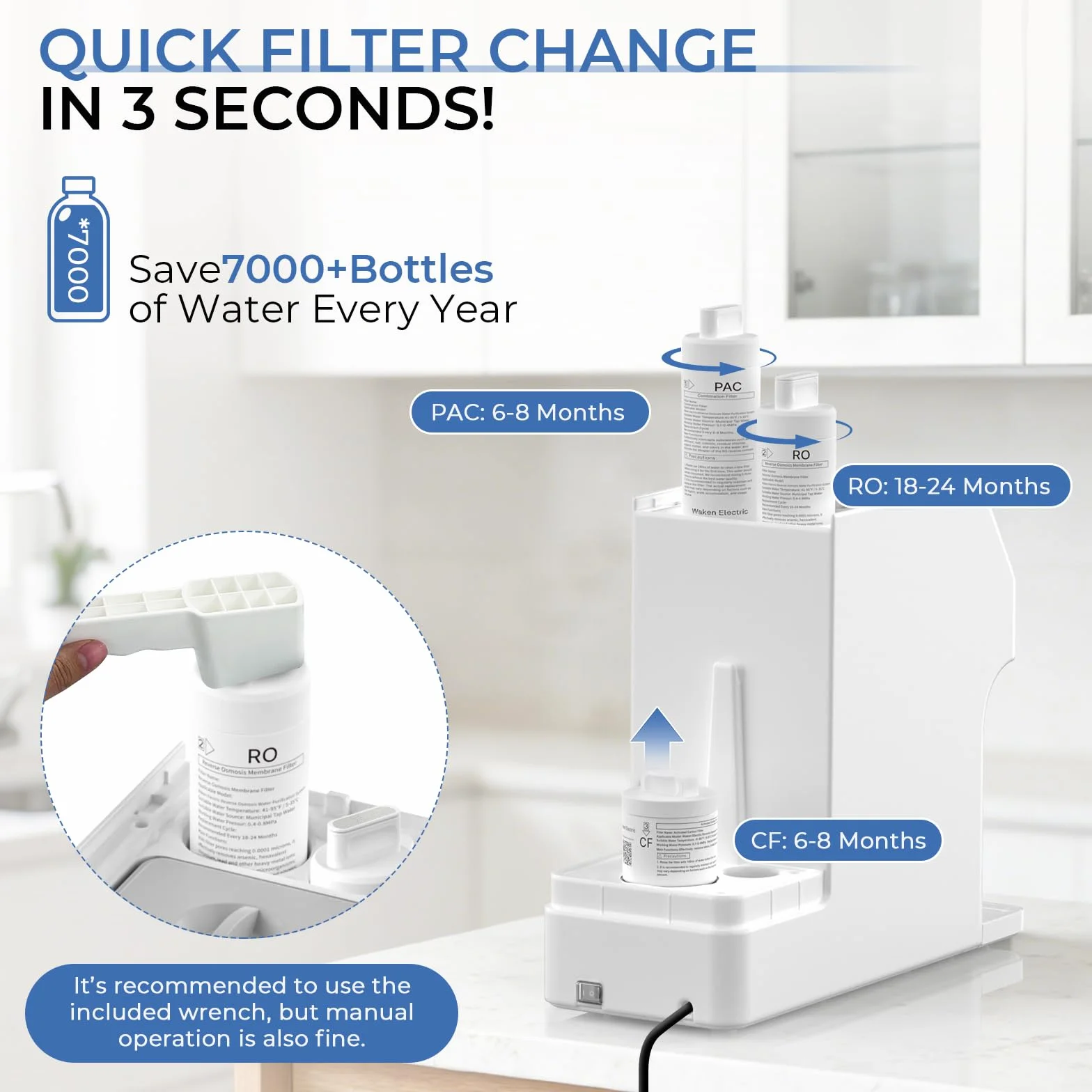 Waken Electric C11S Odwrócona Osmoza System Filtracji Wody Blat, Zbiornik 200 uncji, 8-stopniowy Filtr RO