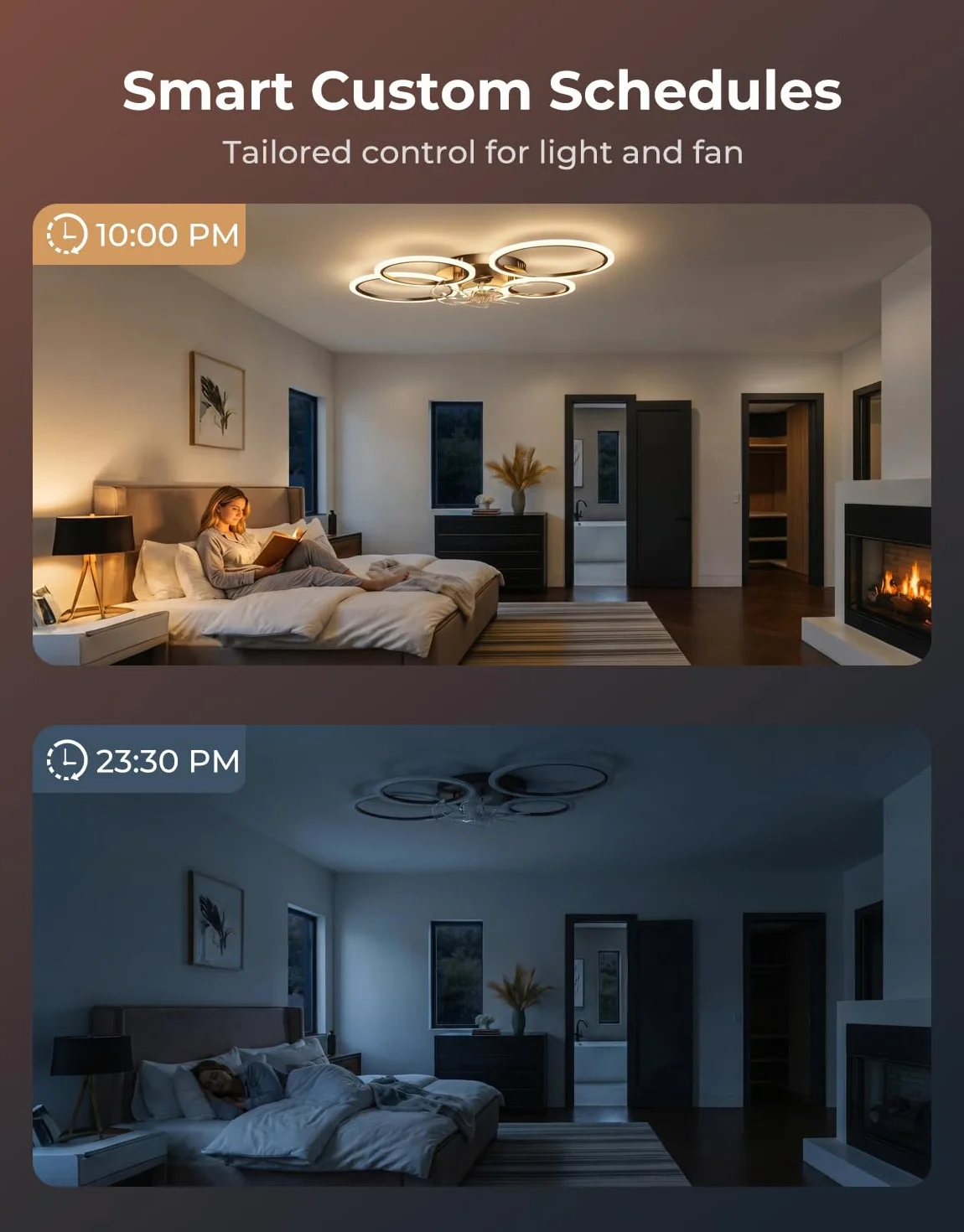 Wentylator sufitowy LED z silnikiem DC, kompatybilny z Alexa, Asystent Google, 6 prędkości, ściemnianie, tryb letni/zimowy