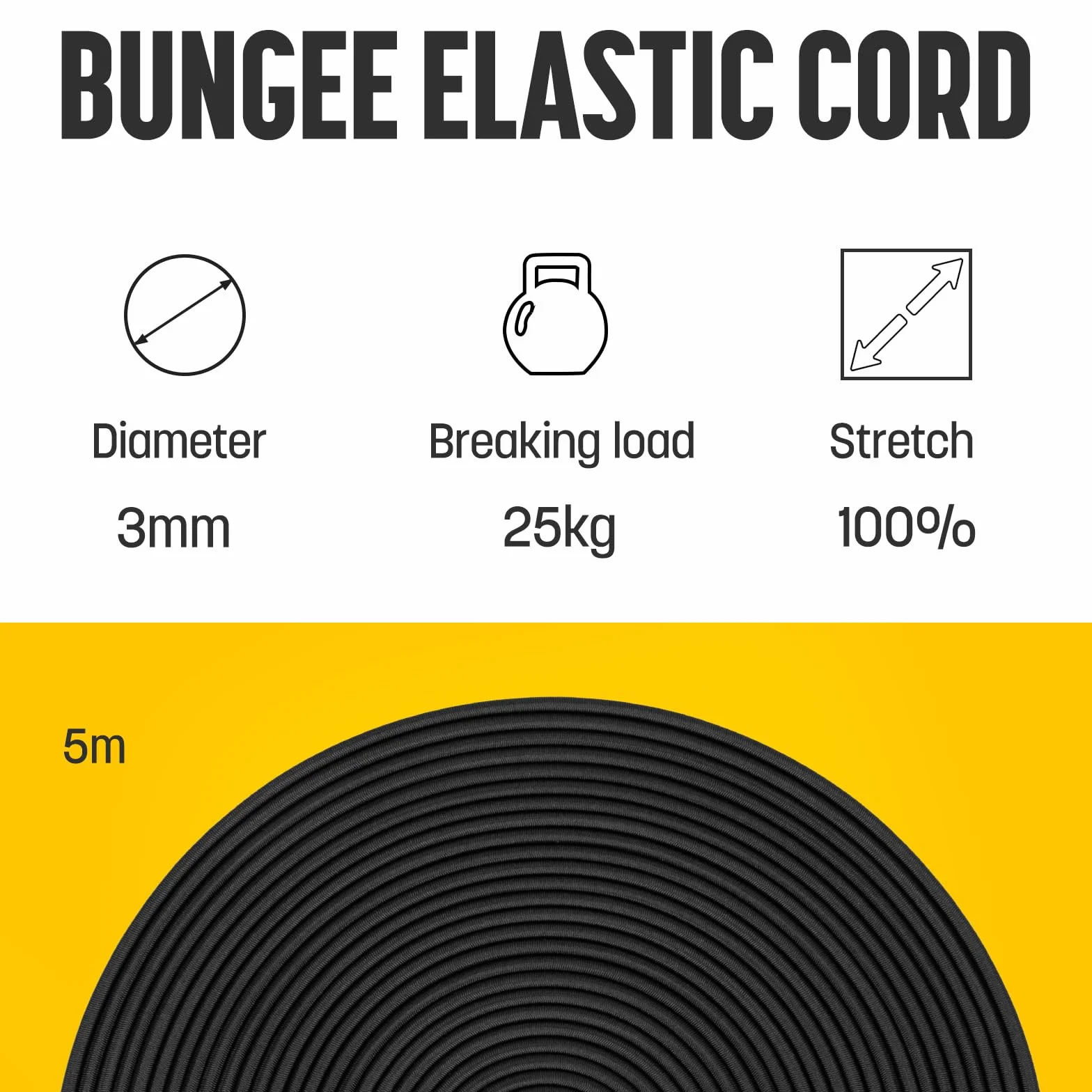 Linka Gumowa 3mm x 5m Sznurek Bungee Czarny