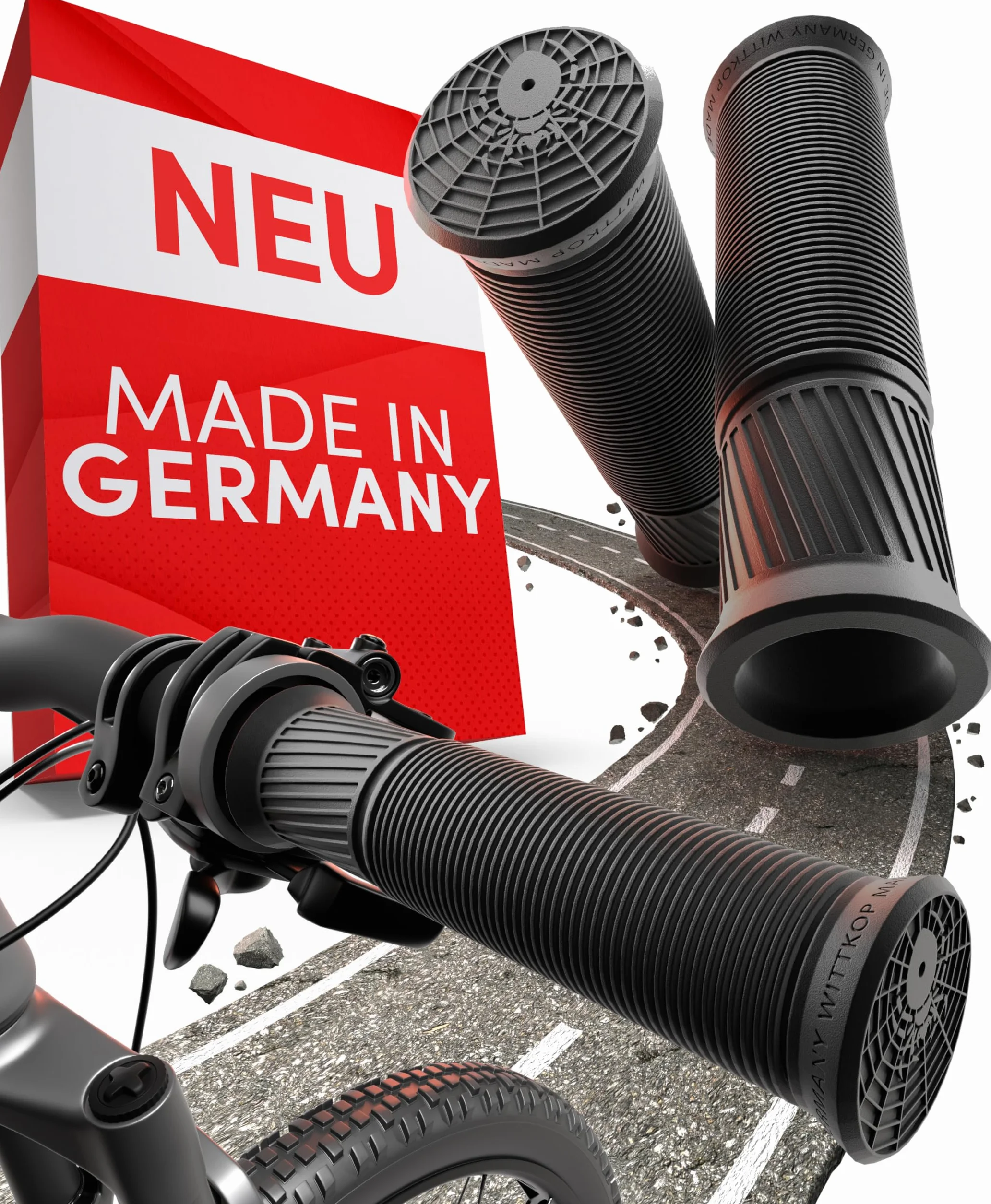 Wittkop Standardowe uchwyty do kierownicy rowerowej o ergonomicznym wzornictwie i komforcie 2-strefowym | uchwyty MTB Made in Germany I odporne na promieniowanie UV i warunki atmosferyczne, z efektem