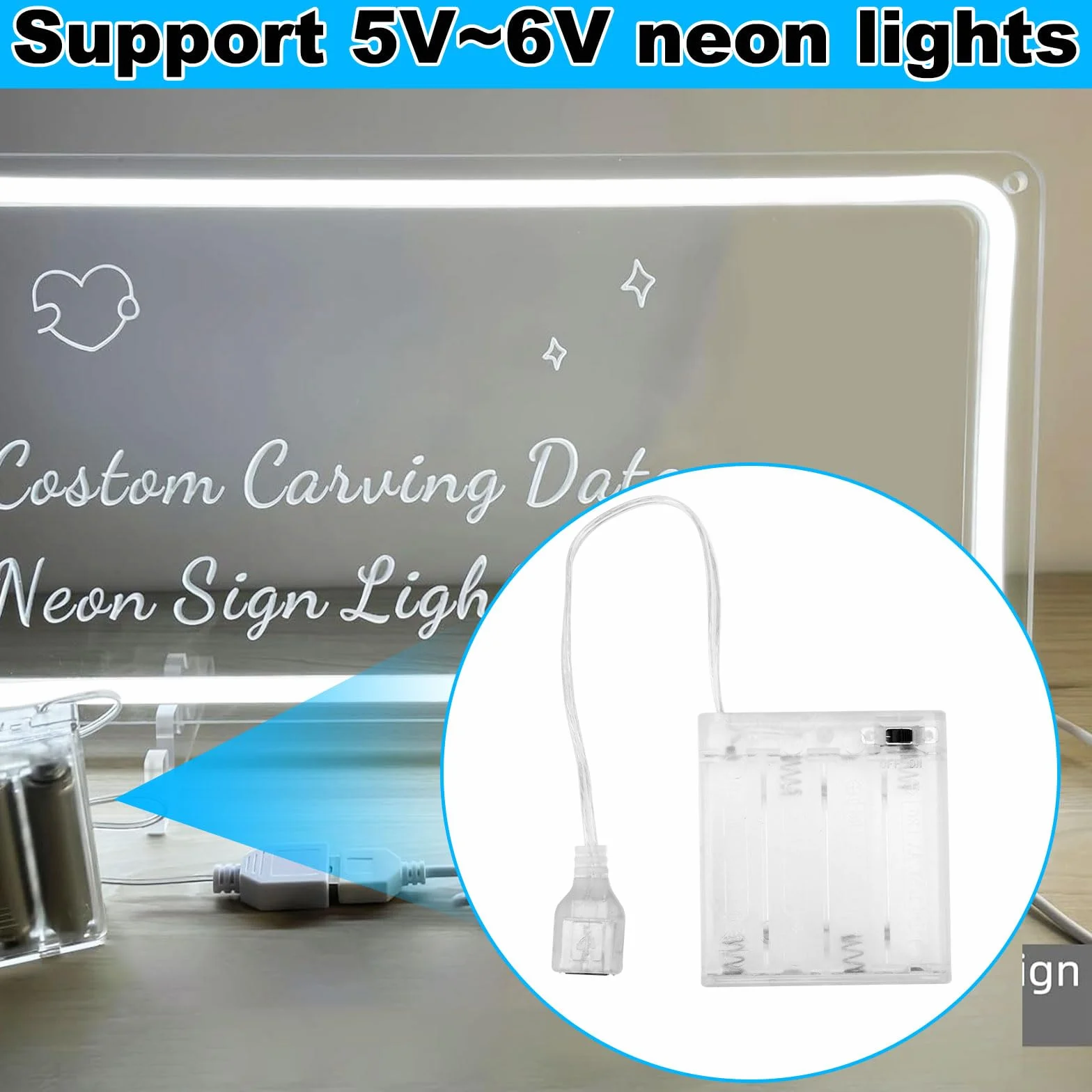 Przenośny Zestaw Baterii do Neonów LED 5V-6V, Zasilacz USB na Baterie