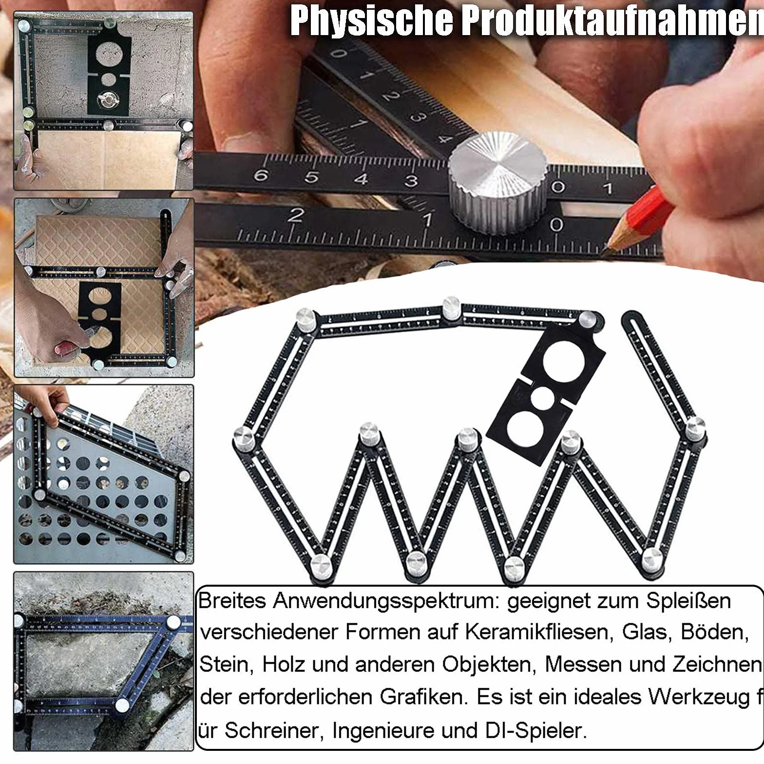 Szablon kątowy ze stopu aluminium 12 stron narzędzie do płytek z otworem czarny