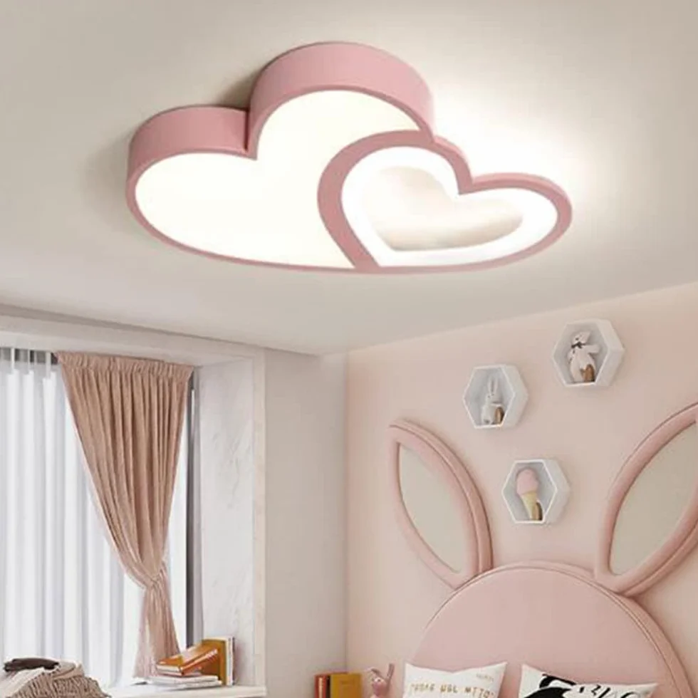 Lampa Sufitowa LED Kształcie Serca Nowoczesna Lampa Dziecięca Chłopcy Dziewczęta Lampa Do Sypialni Możliwość Przyciemniania Akrylowy Salon Jadalnia Pokój Dziecięcy Lampa Wisząca,Pink