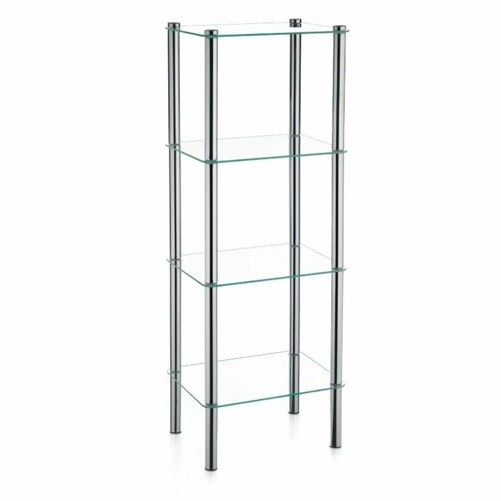 Kela Lars półka łazienkowa szkło bezpieczne chromowany metal 4 piętra 40x30x107 cm srebrny