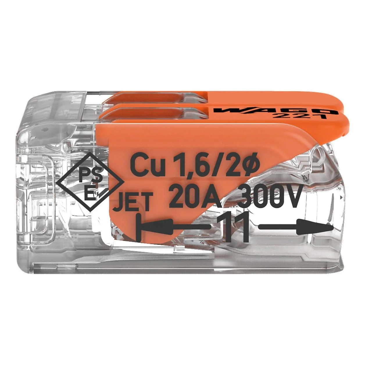 WAGO Zaciski łączące 221-412 2-biegunowe 4 mm² kompaktowe złącze kablowe z dźwignią 16 sztuk