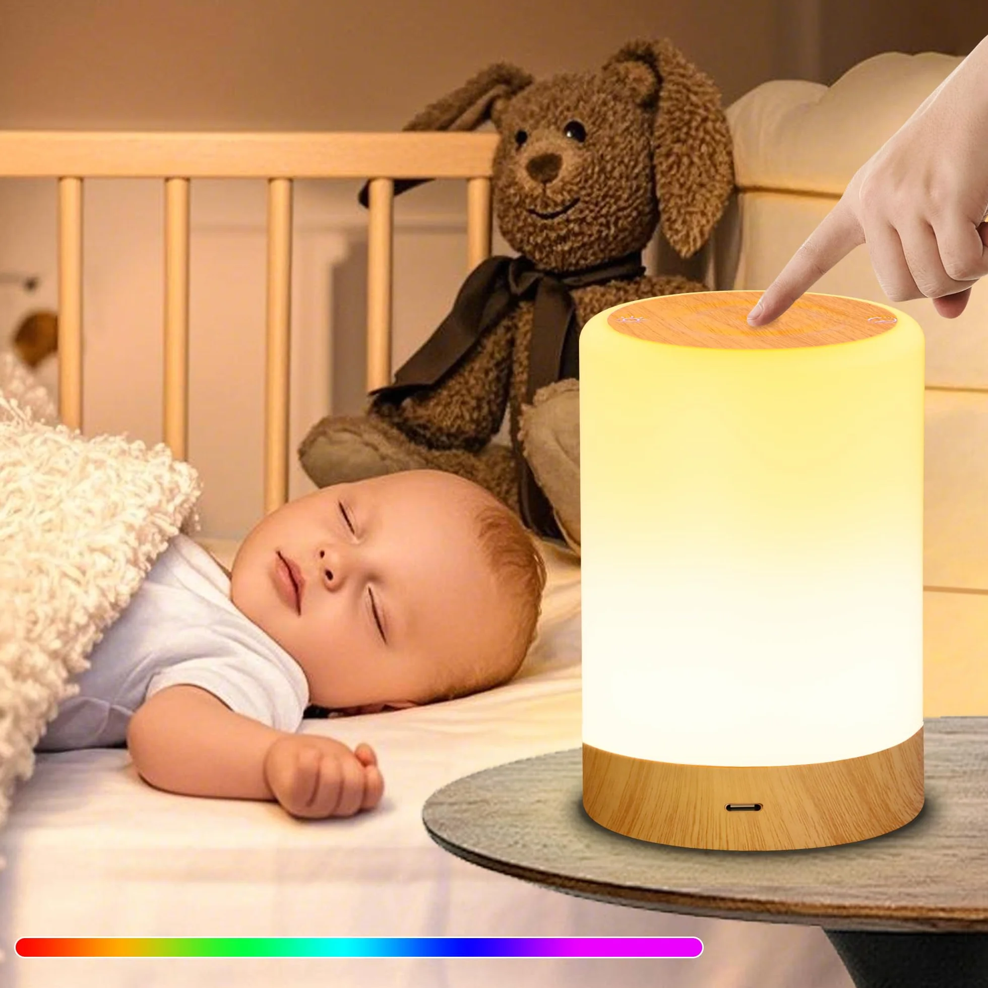 Ściemniana dotykowo lampka nocna, 256 kolorów RGB, ładowana przez USB, wyłącznik czasowy, lampka nocna dla niemowląt i dzieci, idealny prezent do sypialni