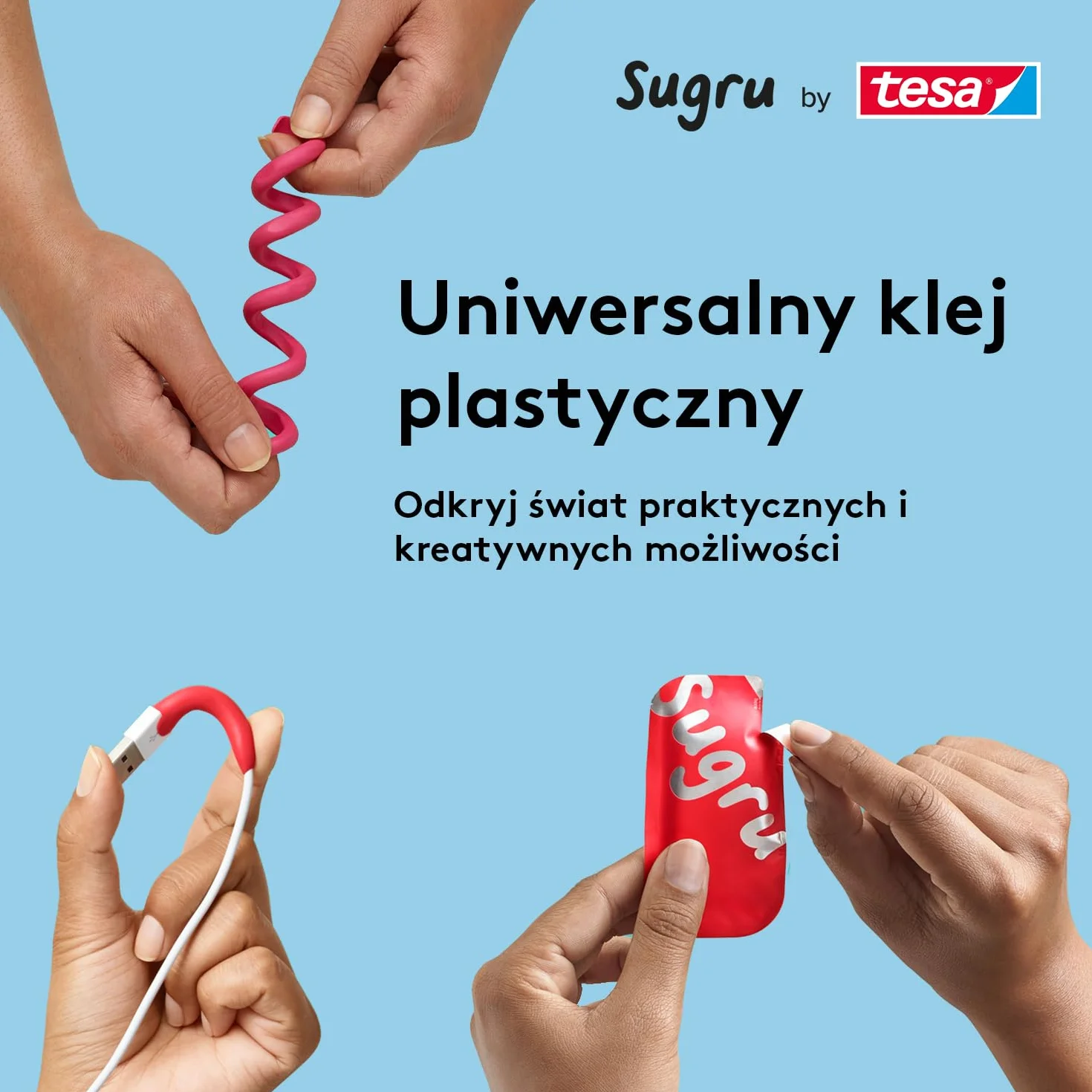 tesa Sugru uniwersalny klej formowalny silikonowa guma do napraw klejenia mocowania ośmiopak 8 x 3,5 g czarny