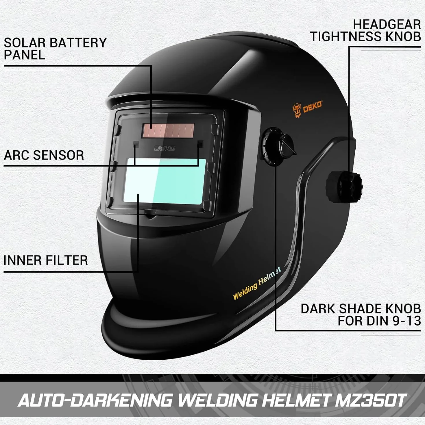 Kask spawalniczy automatyczny True-Color zasilany energią słoneczną: DEKO kask spawalniczy do samochodu, maska spawalnicza do ARC MMA MIG TIG, parasol spawalniczy DIN 4/9-13, klasa optyczna 1/1/1/2